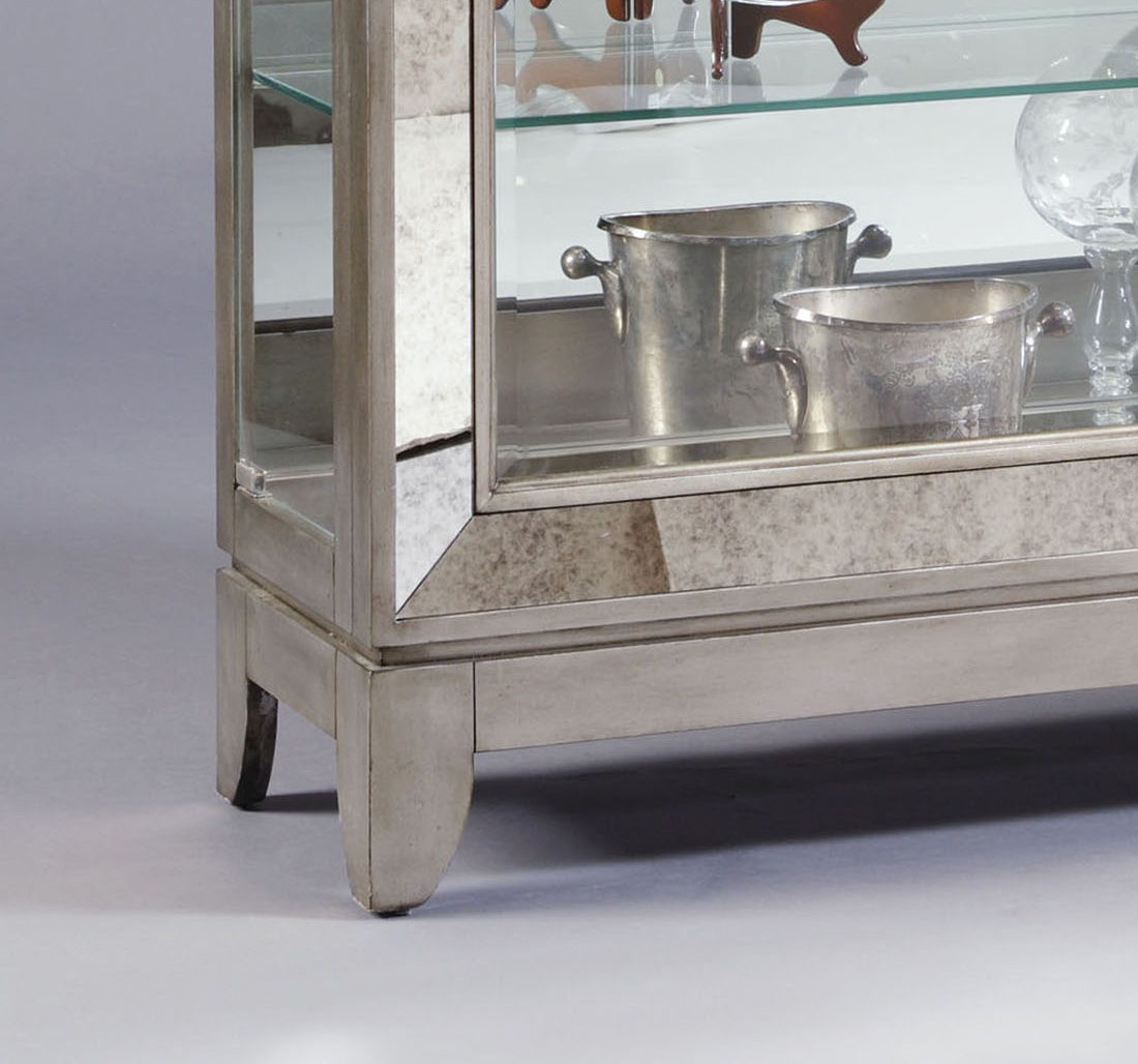 PFC Curios - Antique Style 5 Shelf Mirrored Curio Cabinet - Aged Silver