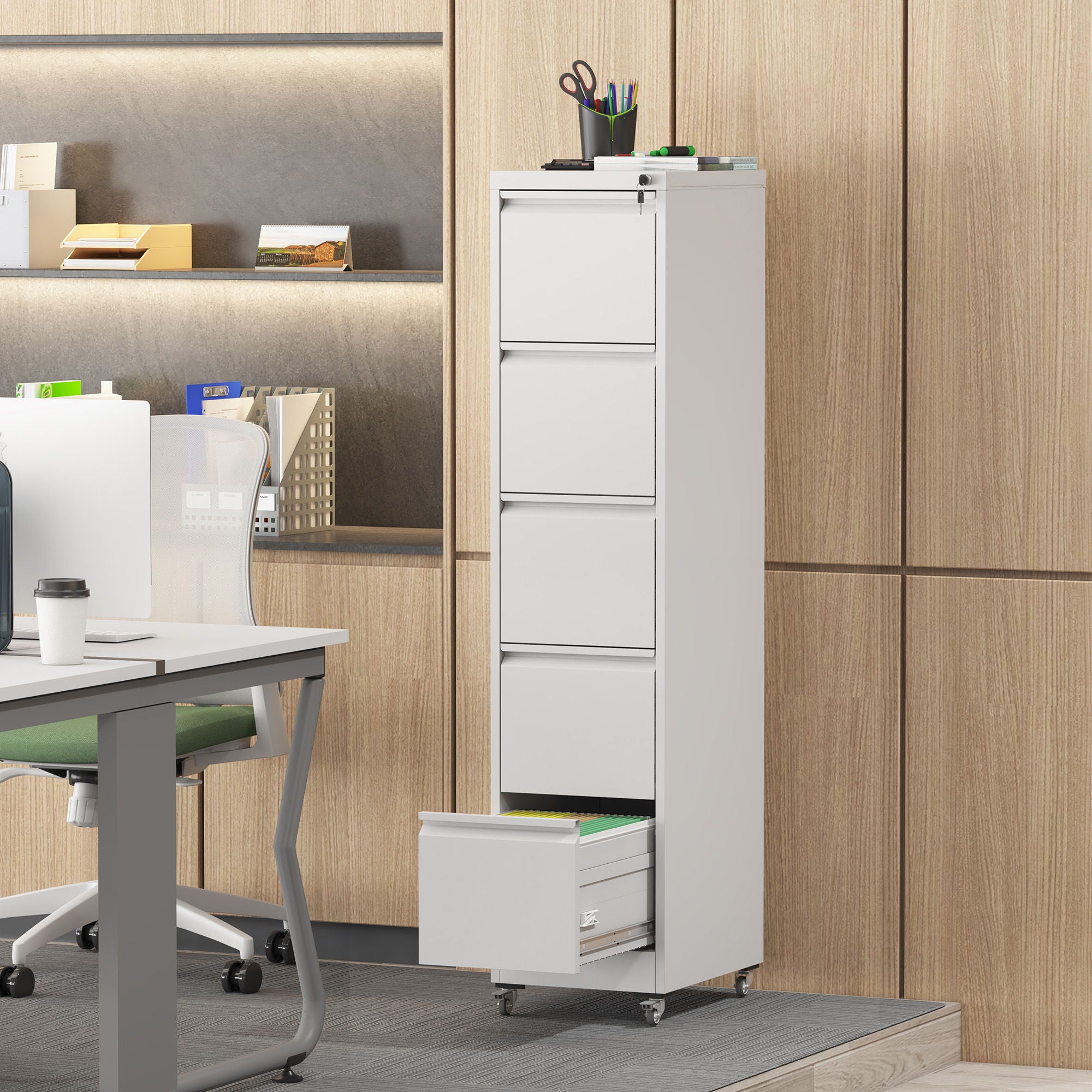 Drawer Metal Locking Vertical File Cabinet With Wheels Heavy Duty Lockable Storage