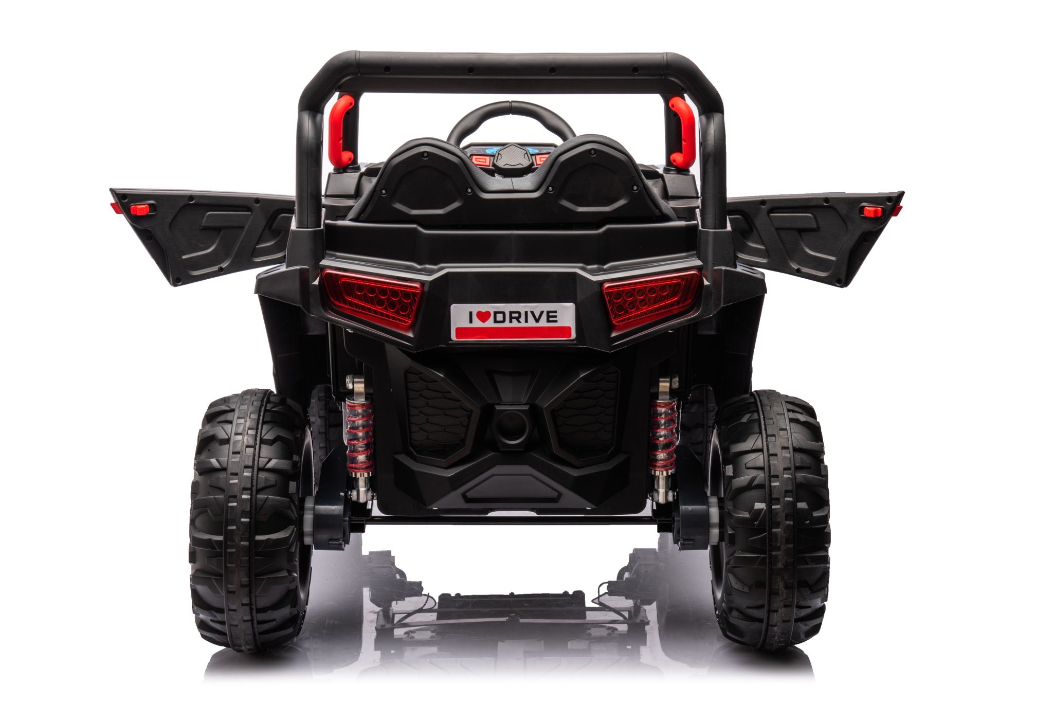 12V7A*2 30W*4 Four-Wheel Drive Seat One Button Start, Forward And Backward, High And Low Speed, Music, Front Light, Power Display, Two Doors Can Open, 2.4G R / C, Seat Belt Four Wheel Absorber