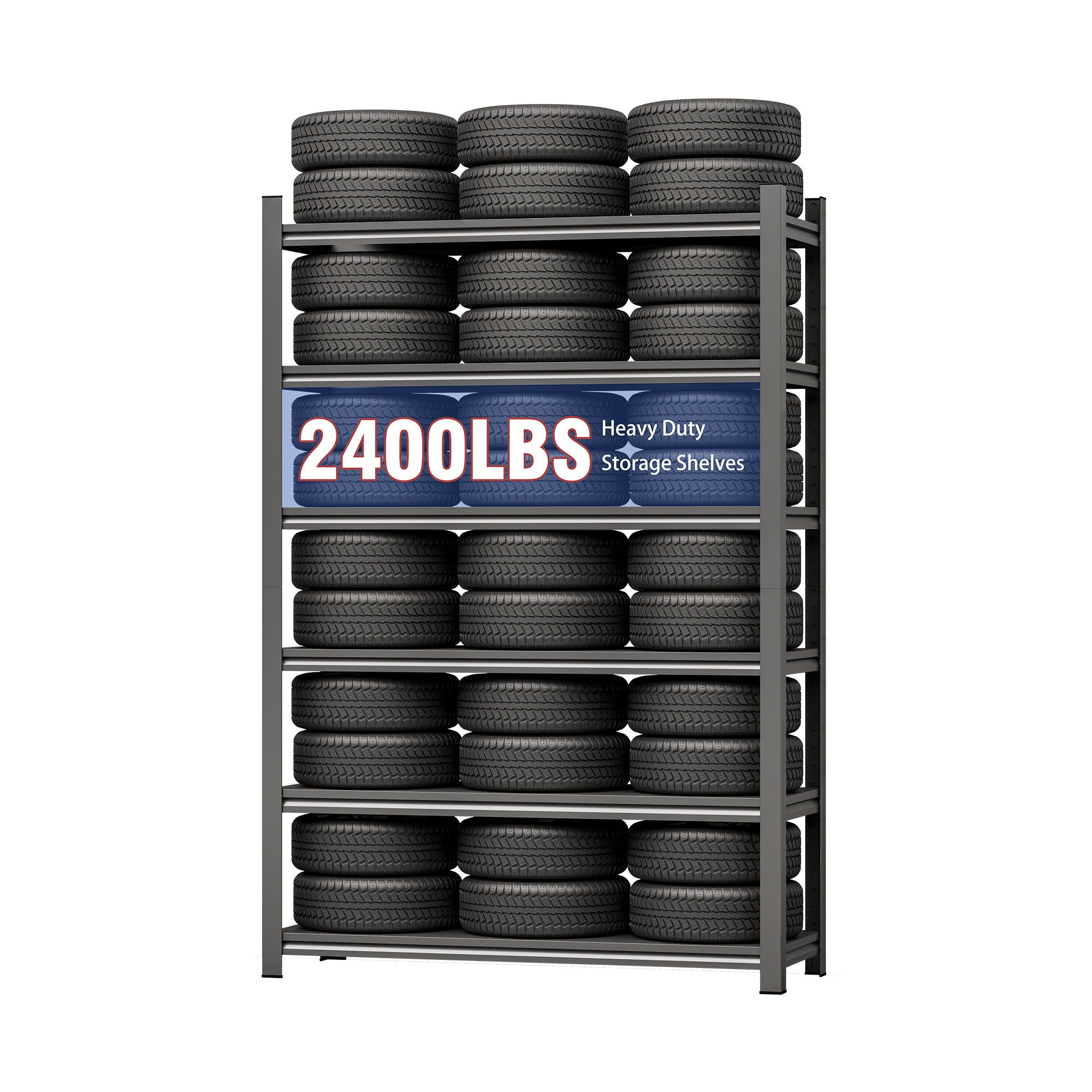 Garage Shelving Units 2400LBS Heavy Duty Storage Shelves Adjustable Metal Shelf 6 Tier - Black