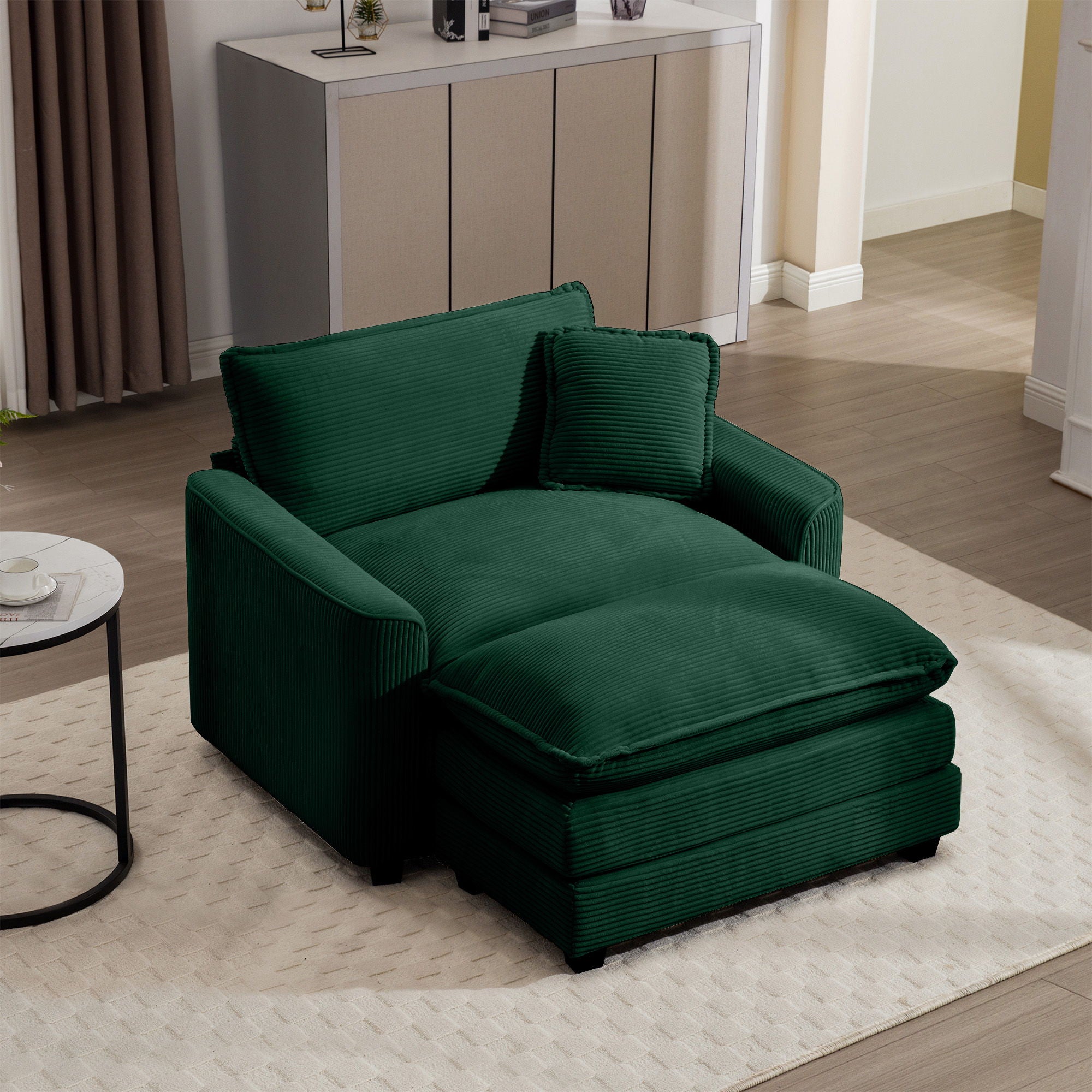 Classic Modern Comfortable Single Chair Deep Seat Sofa With Footstool