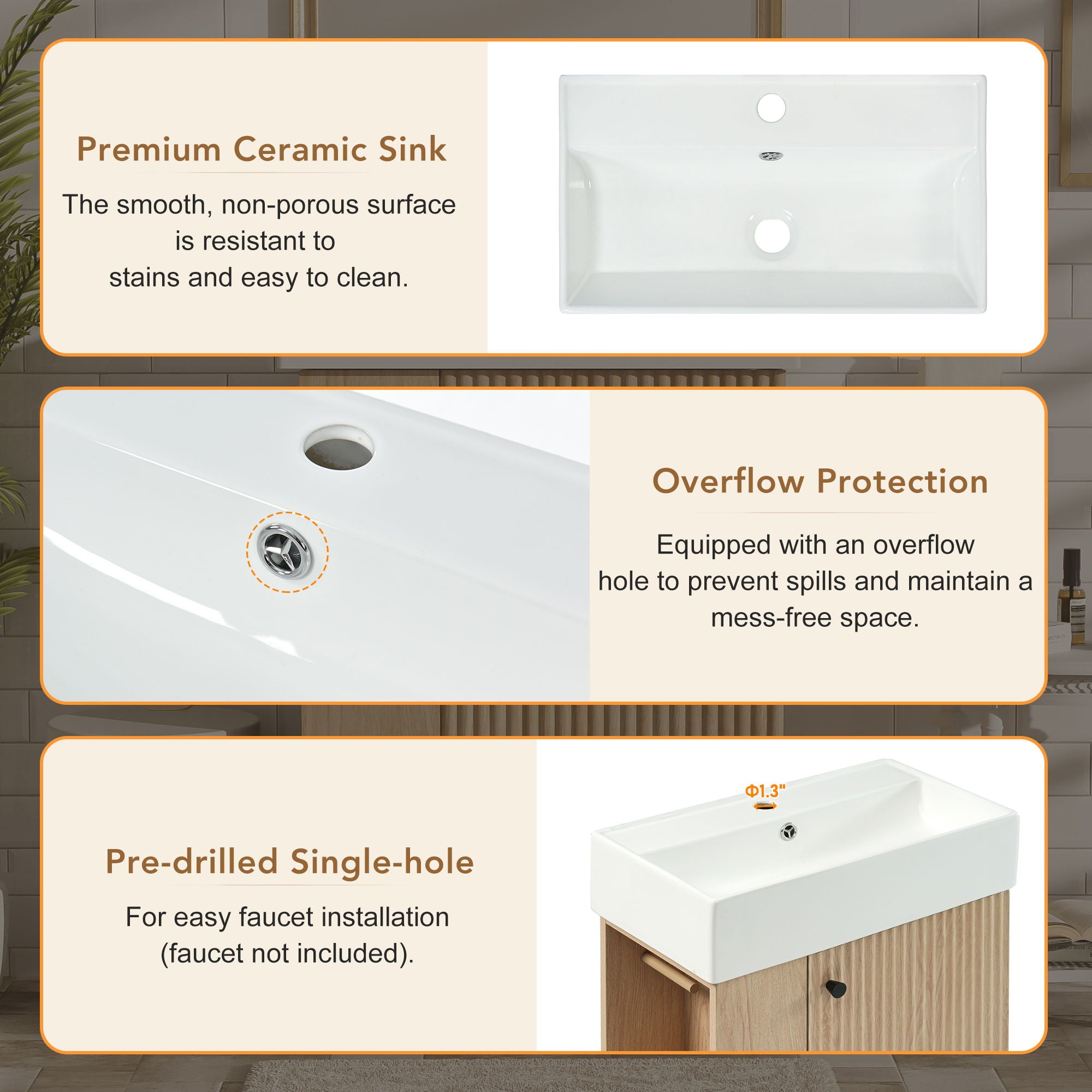 Bathroom Vanity With Sink, Freestanding Wood Grain Cabinet With Storage