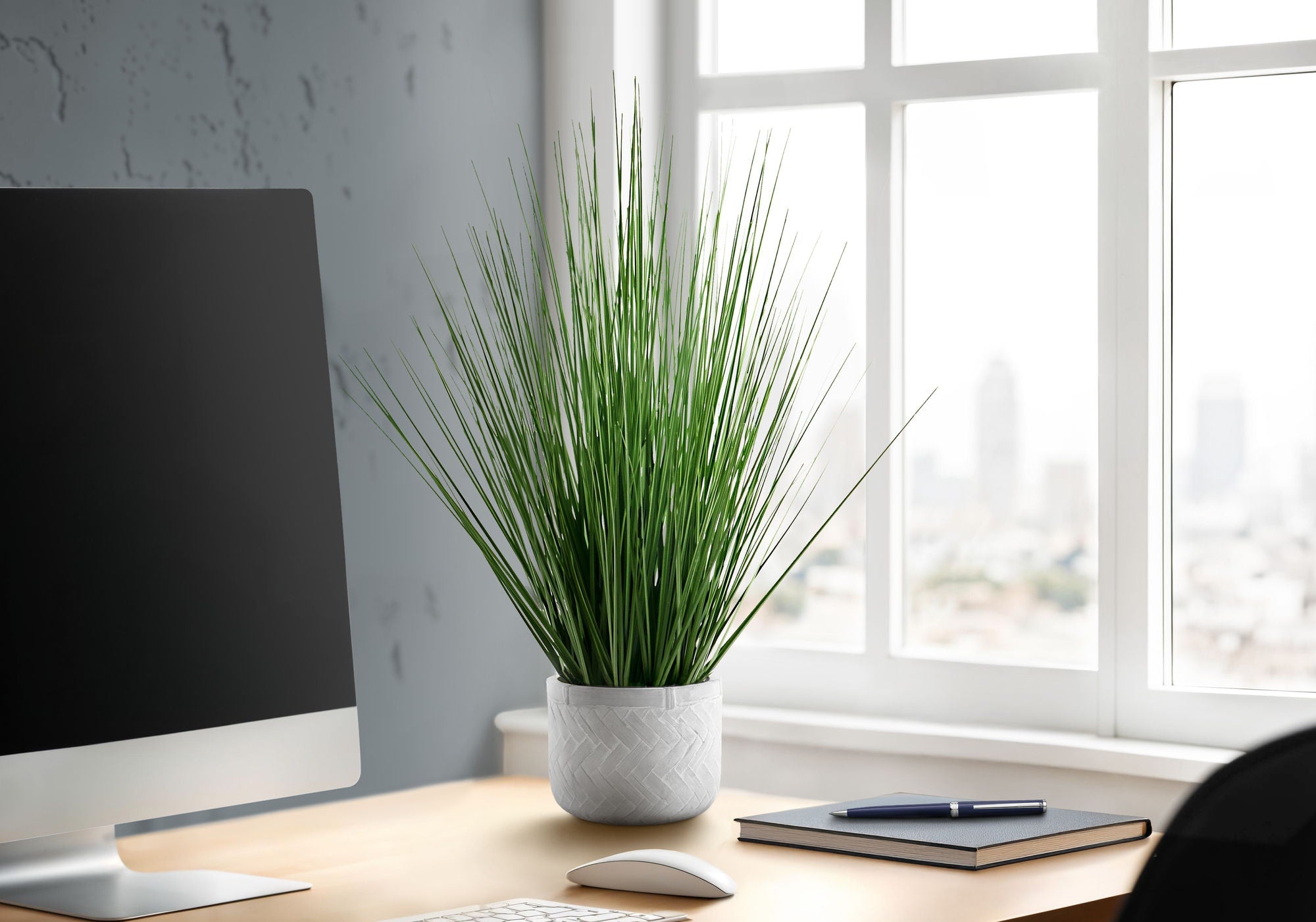 21" Tall, Artificial Plant, Grass, Indoor, Faux, Fake, Table, Greenery, Potted, Real Touch, Decorative - Green / White