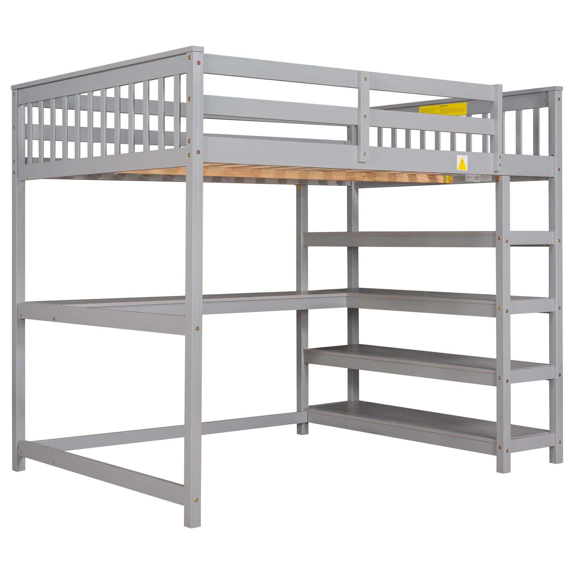 Loft Bed With Storage Shelves And Under Bed Desk