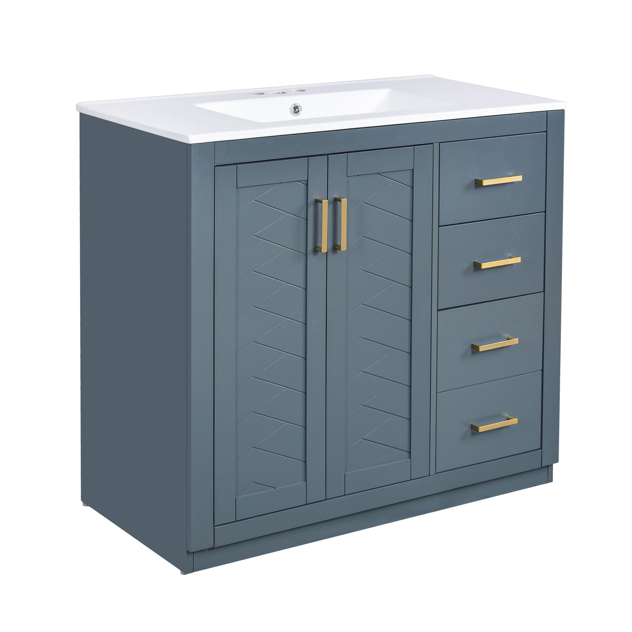 Bathroom Vanity With Sink Combo, Storage Cabinet, Freestanding Set With 3 Drawers & Soft Closing Doors
