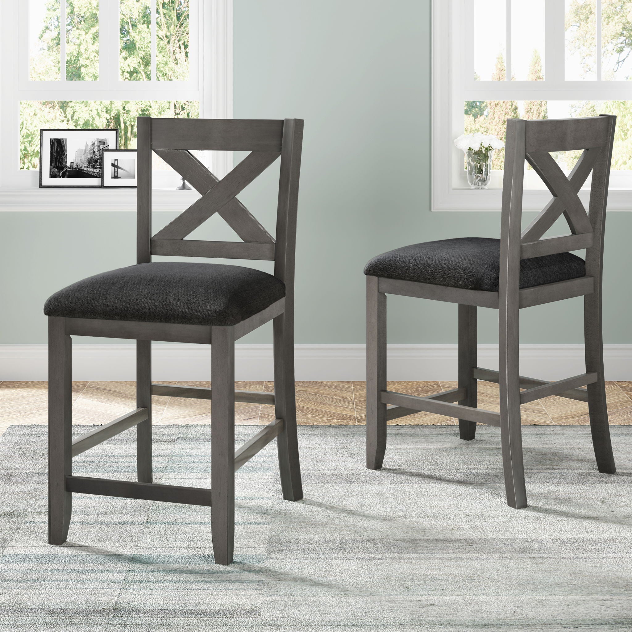 5 Pieces Counter Height Rustic Farmhouse Dining Room Wooden Bar Table Set With 2 Stools And 2 Chairs