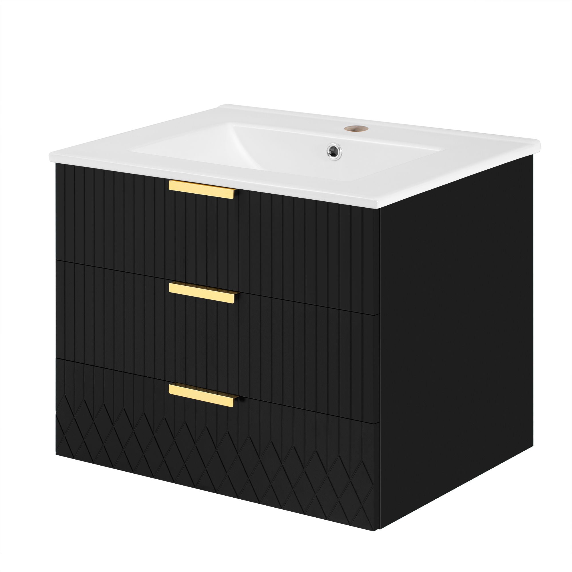 Wall Mounted Floating Cabinet With Double Drawer, Rectangular Sink