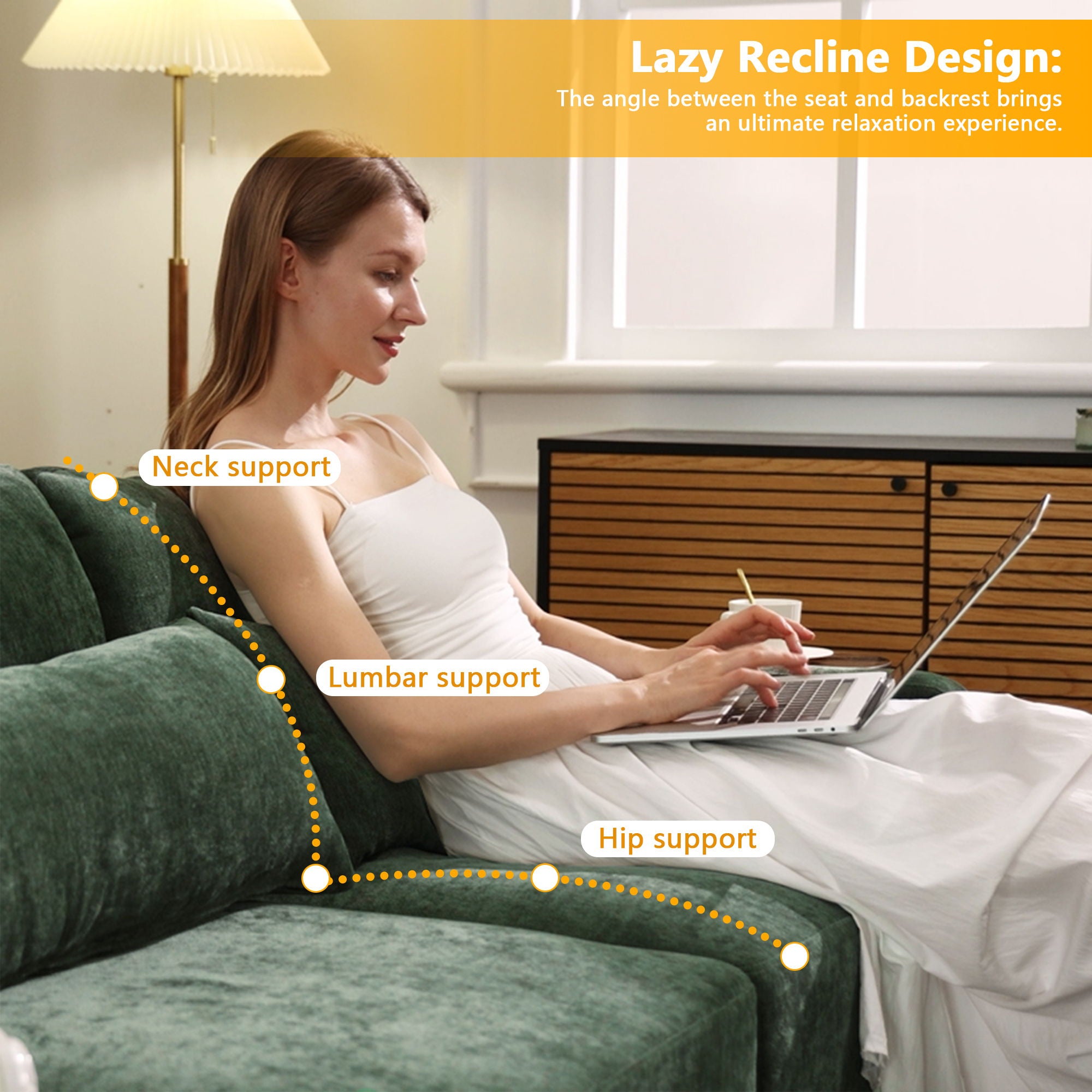 Elegant Sofa With Ergonomic Design And Lumbar Pillows