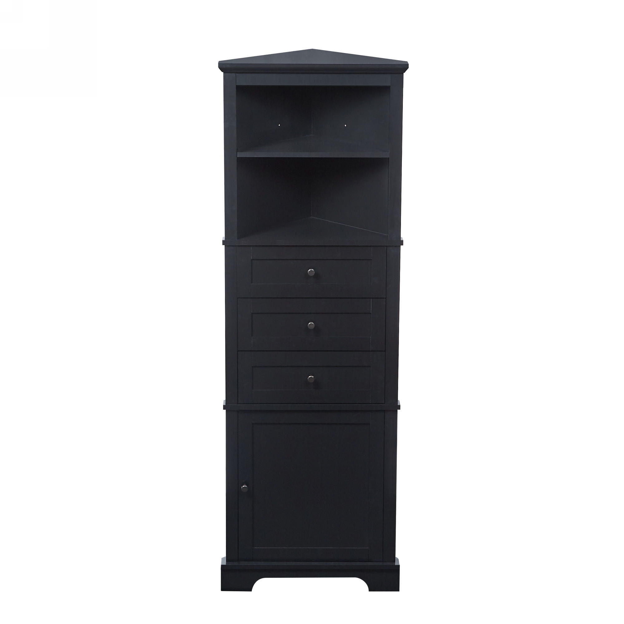 Tall Storage Cabinet With 3 Drawers And Adjustable Shelves For Bathroom