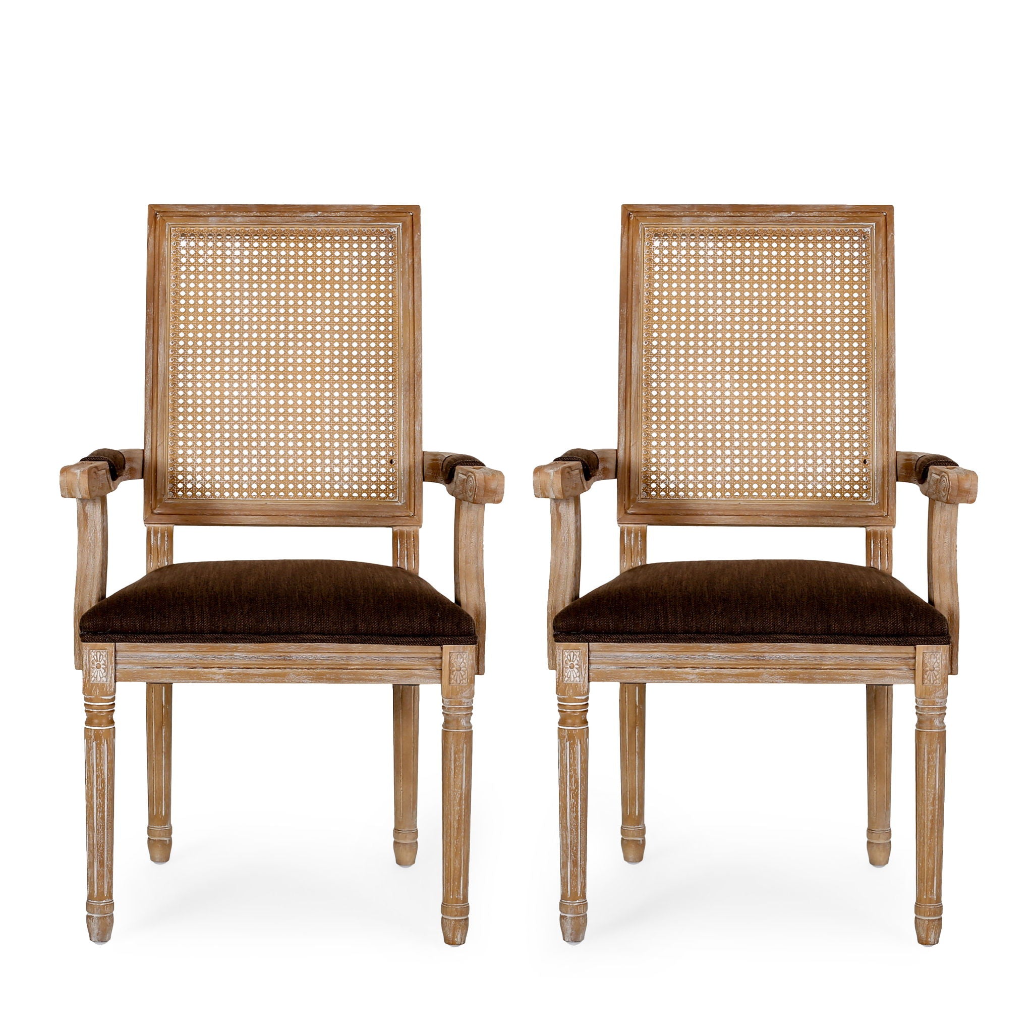 Elegant French Country Style Dining Chair With Cane Backrest