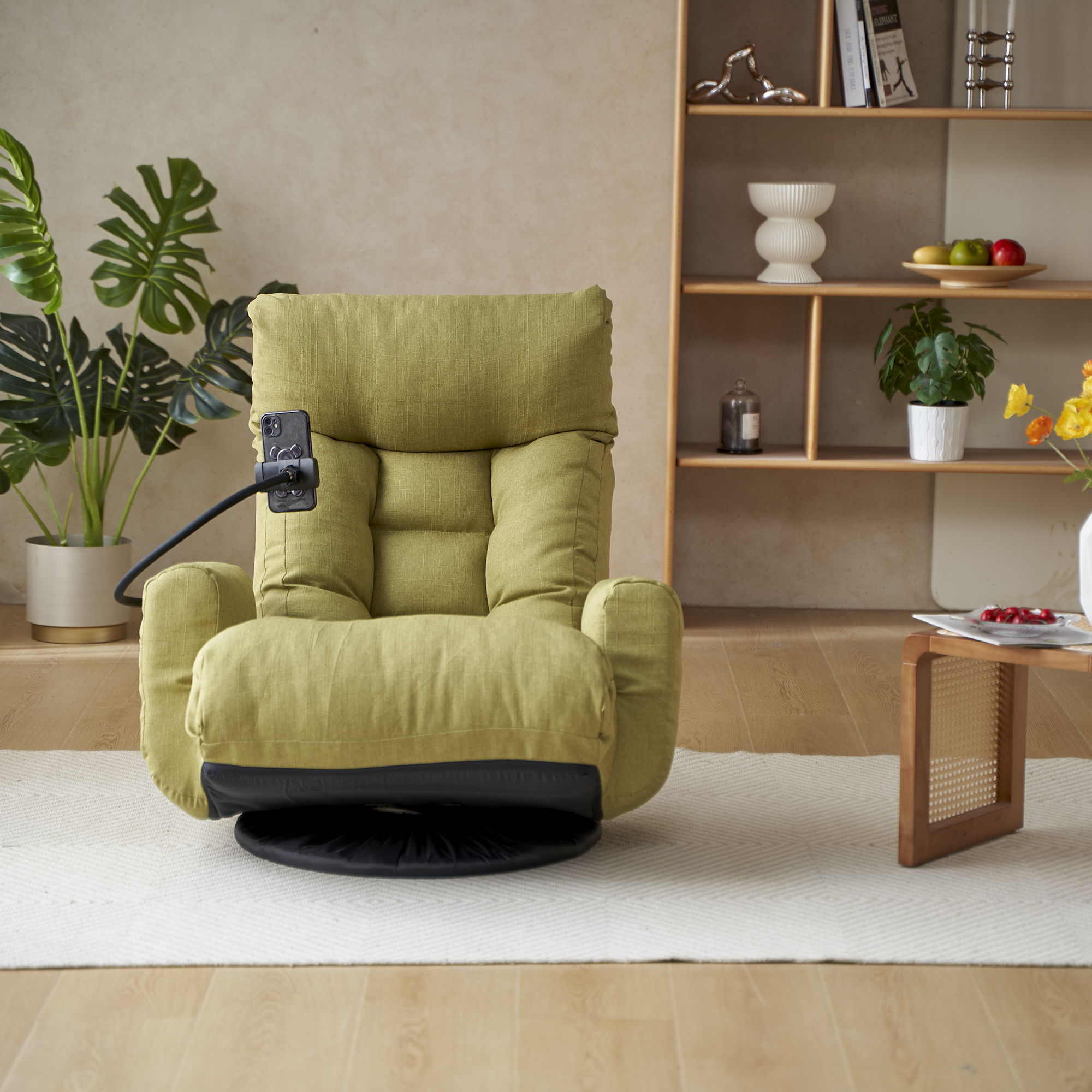 Adjustable Swivel Lounge Chair With 360 Degree Rotating Seat And Headrest Support