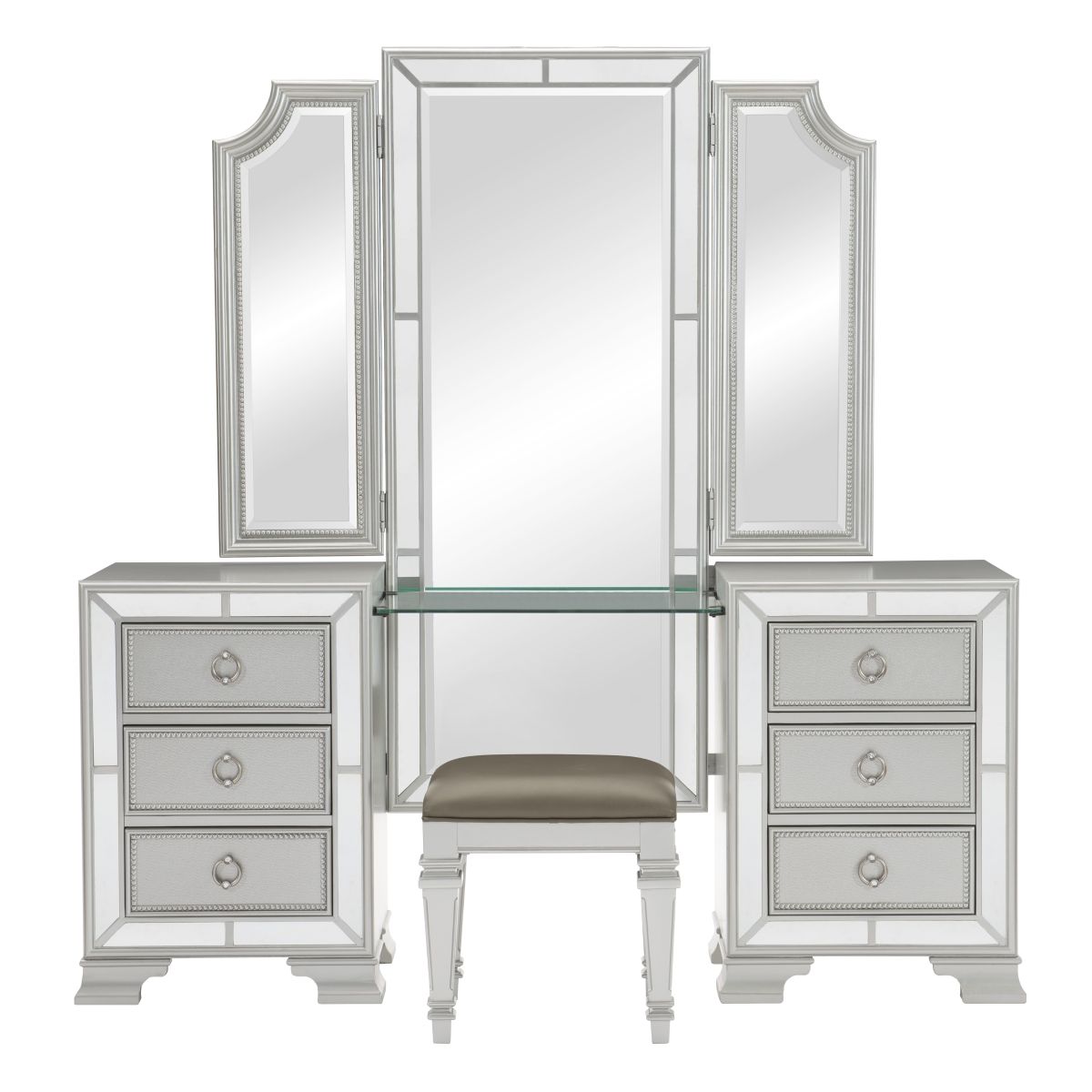 Avondale - Vanity Dresser With Mirror - Pearl Silver