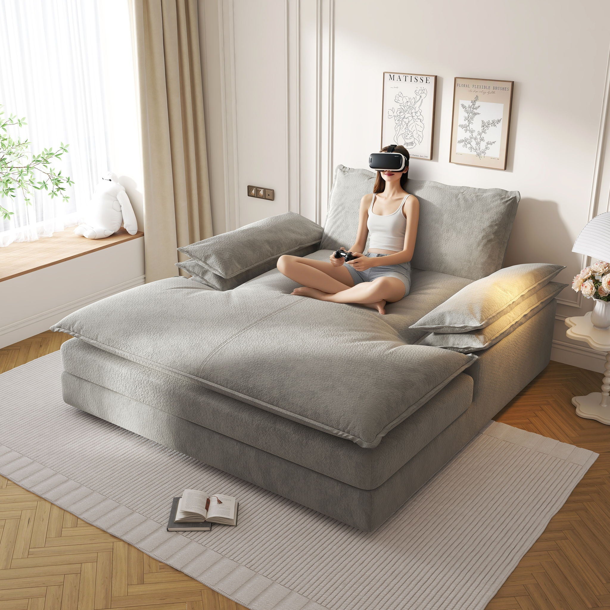 Modern Oversized Double Chaise Lounge Chair