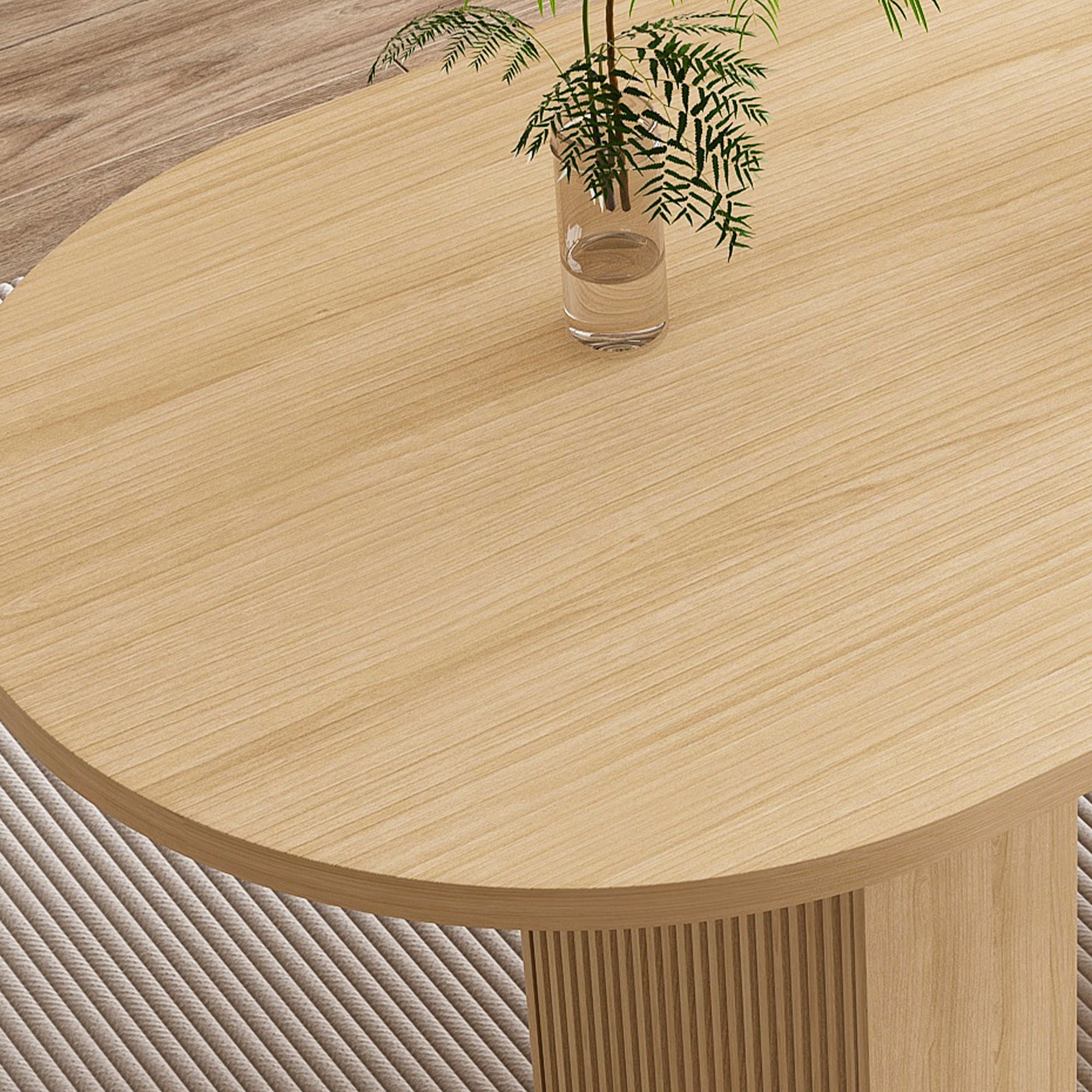Oval Dining Table With Wood Strip Base