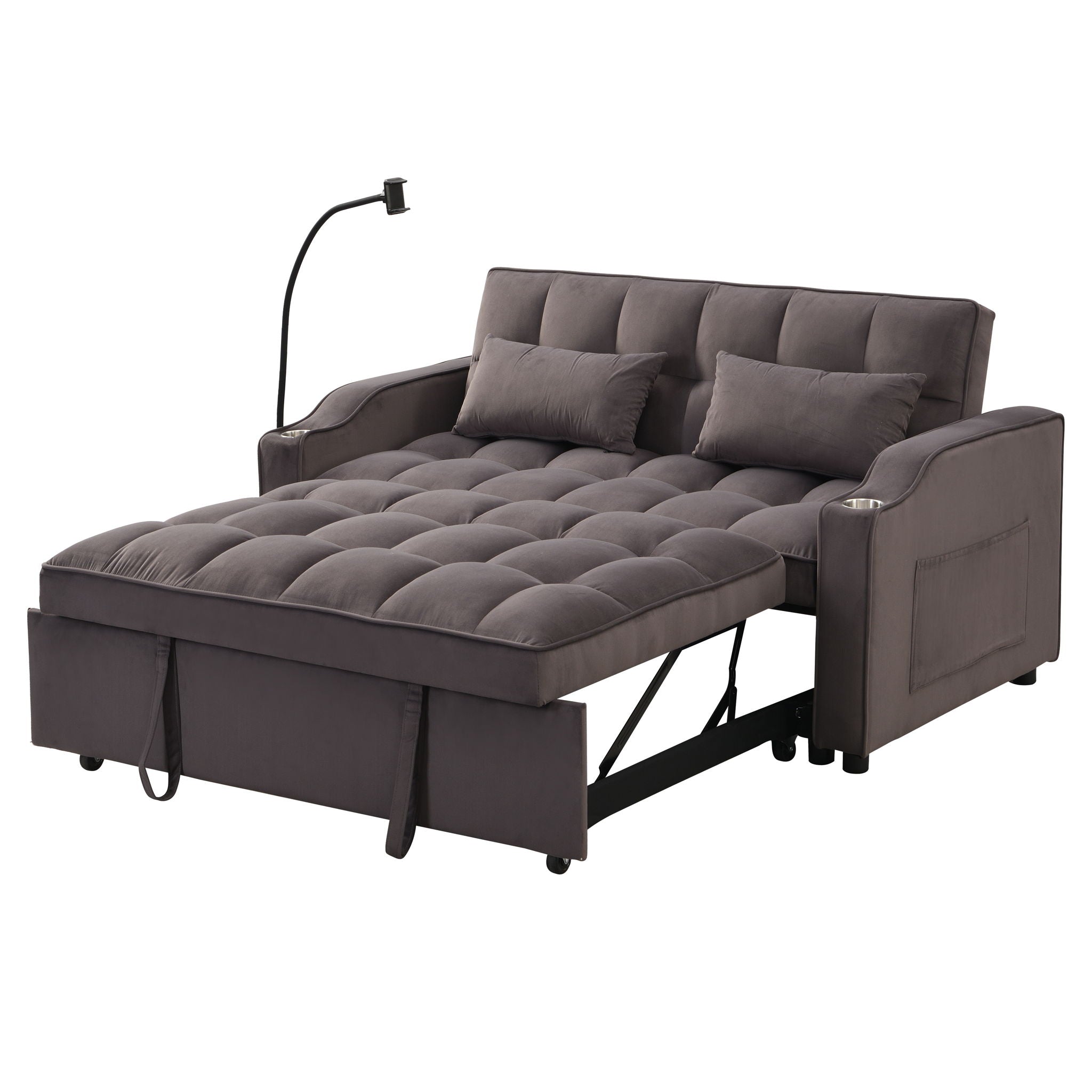Modern Loveseat With Pullout Bed, Adjustable Reclining Backrest