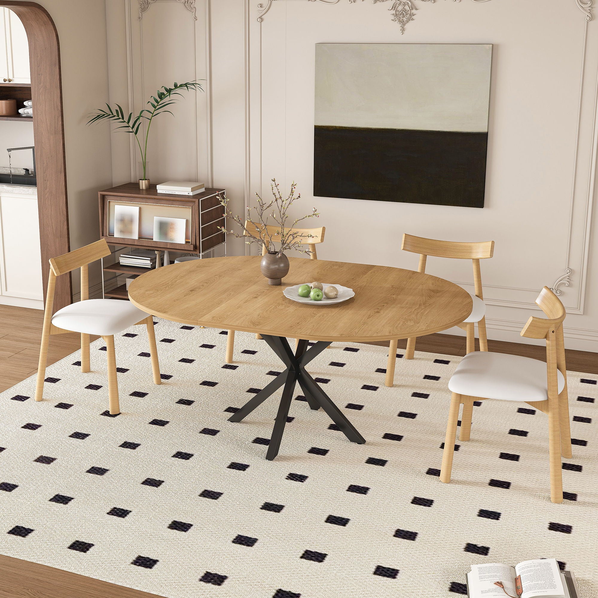 Modern Extendable Round Dining Table Set, Table With Chairs