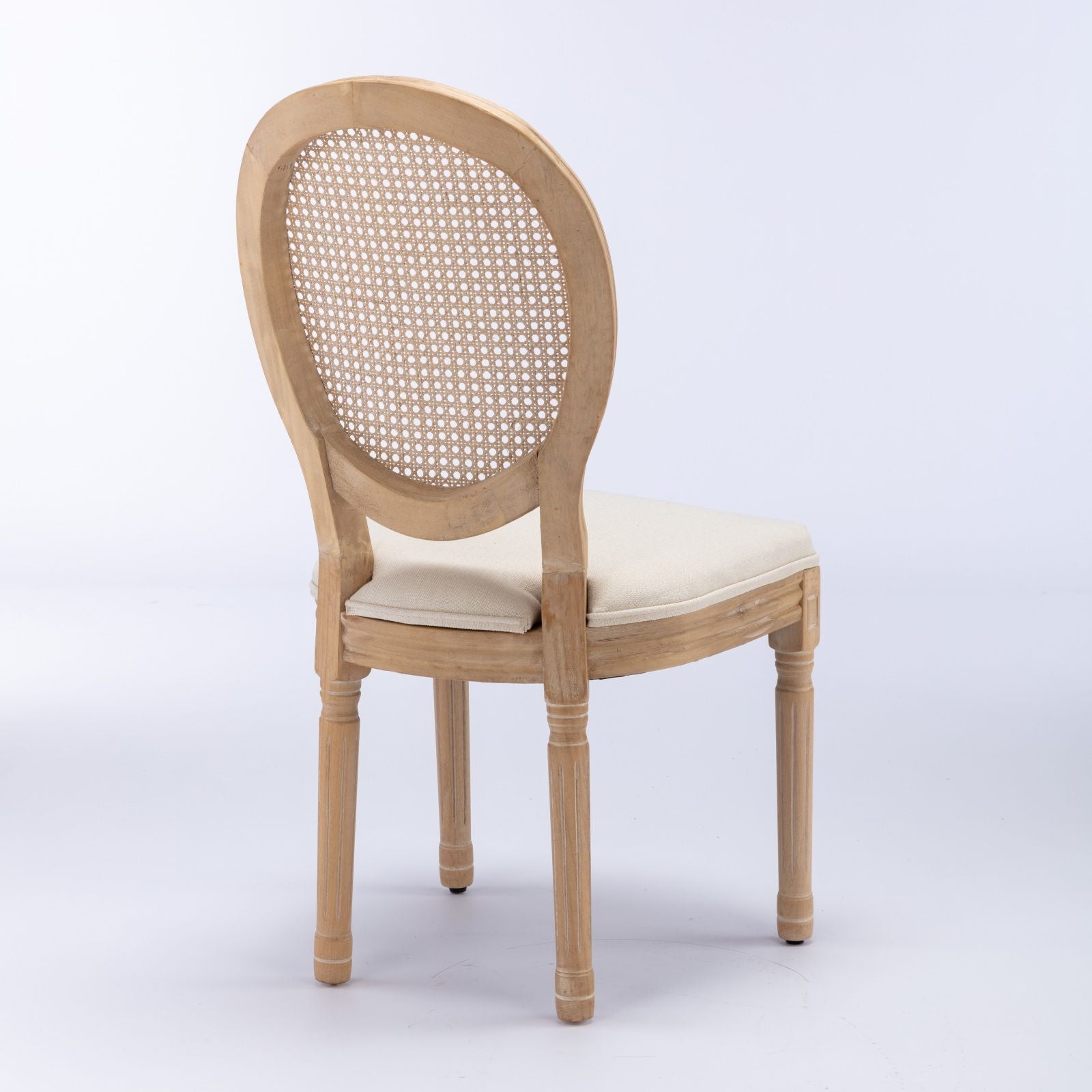 French Style Solid Wood Frame Antique Painting Fabric Rattan Back Dining Chair (Set of 2)