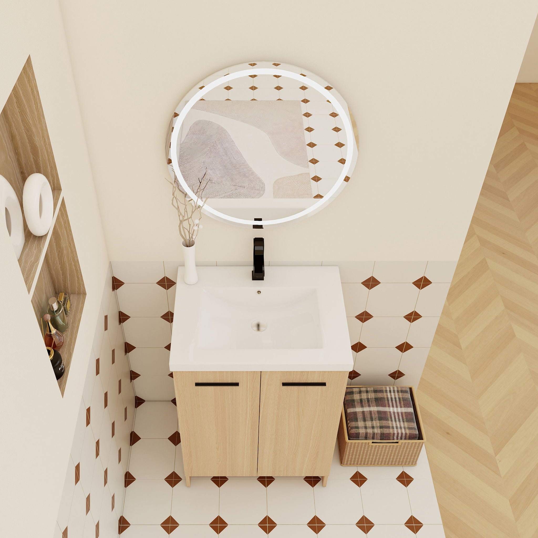 Floating Bathroom Vanity With Sink, Wall Mounted Double Door Storage
