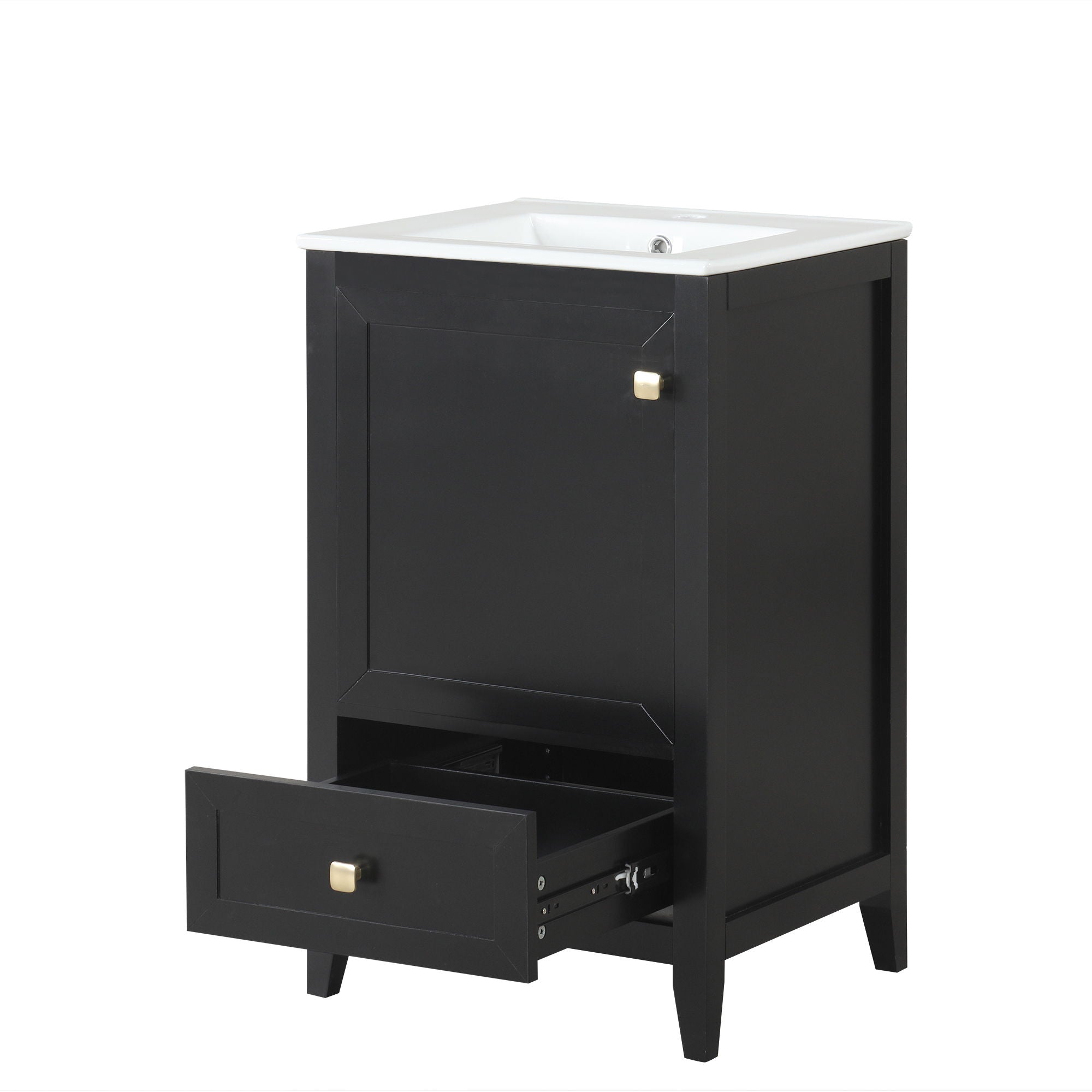 20" Bathroom Vanity With Sink Cabinet With Soft Closing Door, Drawer & Storage Rack - Black