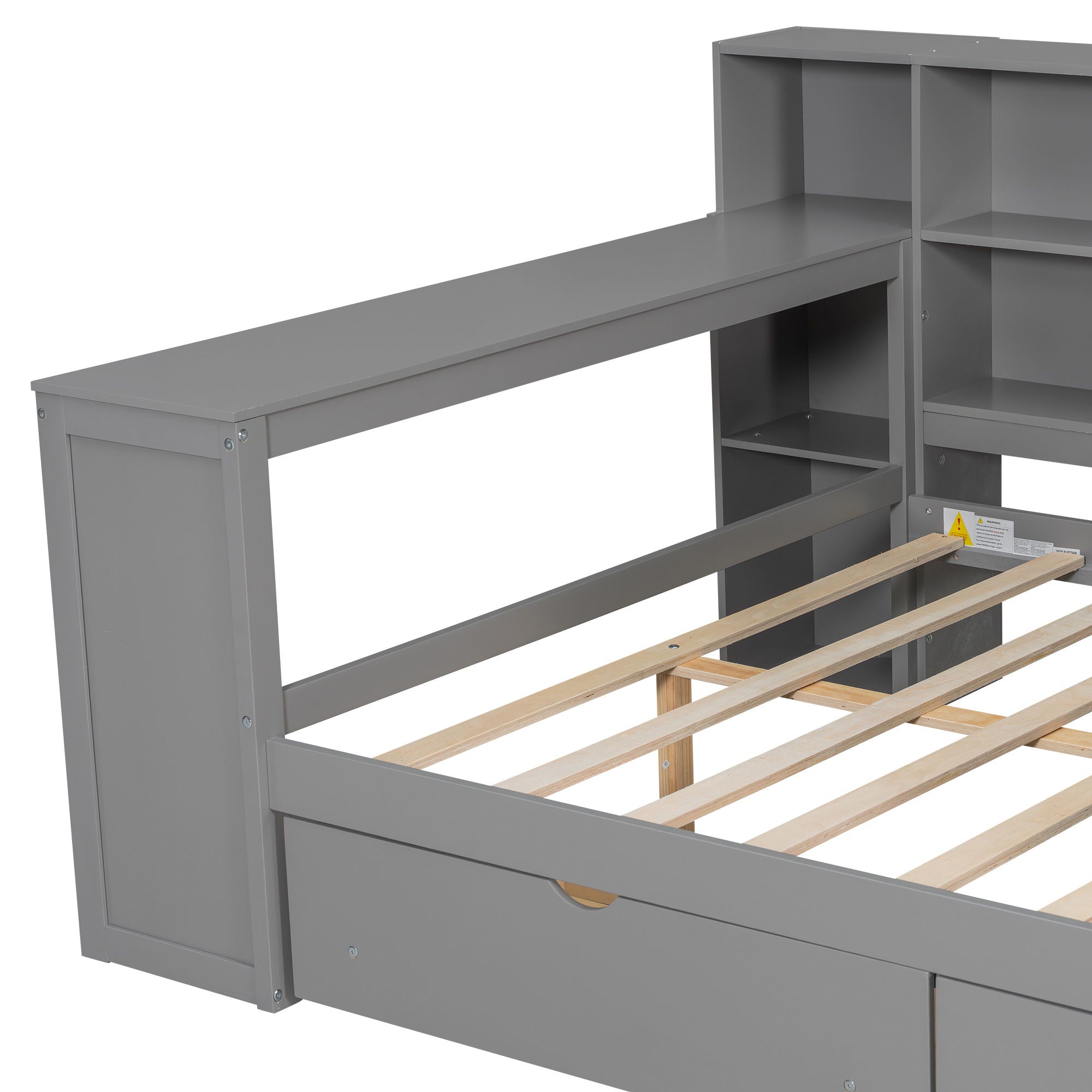 Platform Bed With Storage Shelves, Drawers, Charging Station, LED, Desk