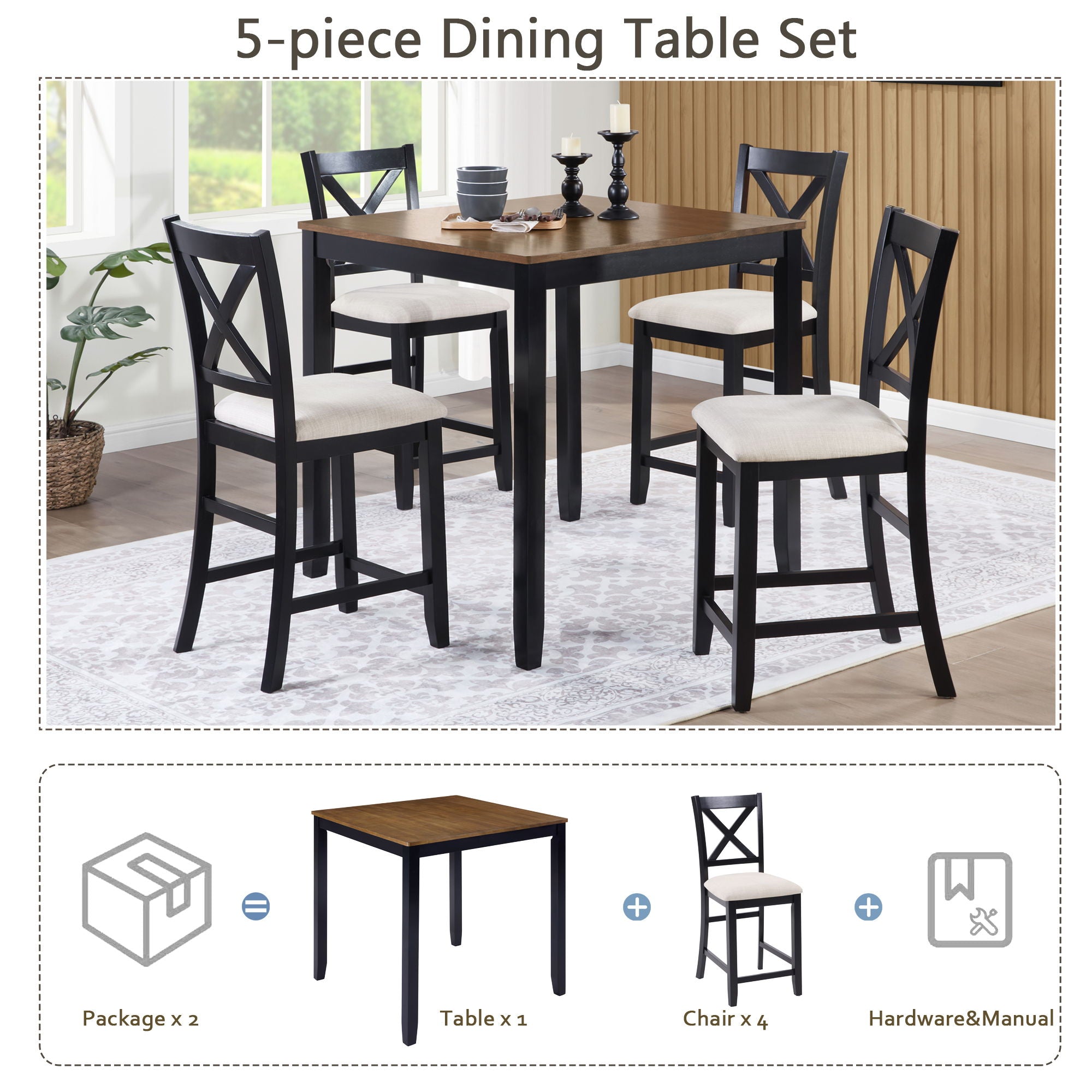 5 Piece Counter Height Dining Table Set With 4 Chairs