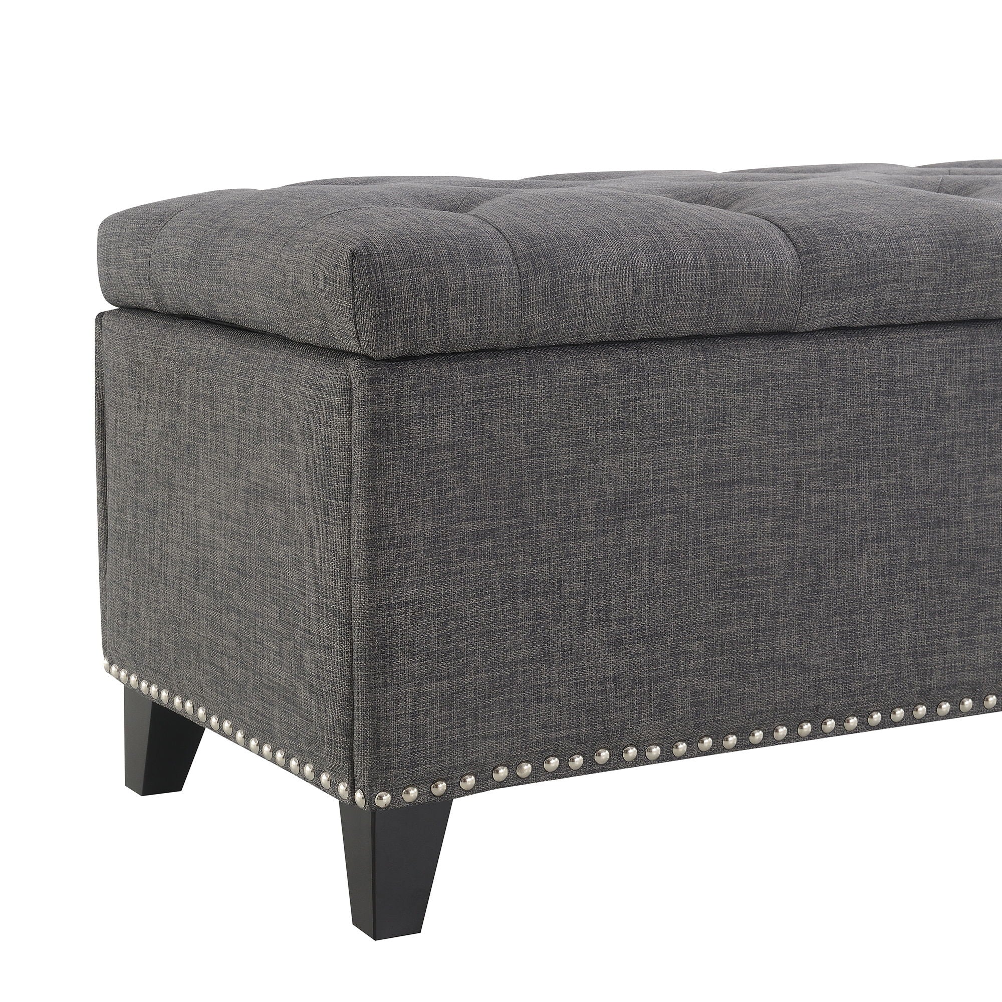 Button-Tufted Storage Ottoman With Safety Close Hinge