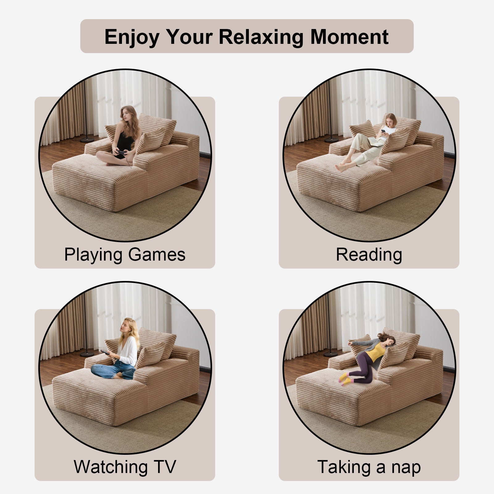 Oversized Chaise Lounge Chair Cozy Cloud Couch With 3 Throw Pillows And Wide Armrest