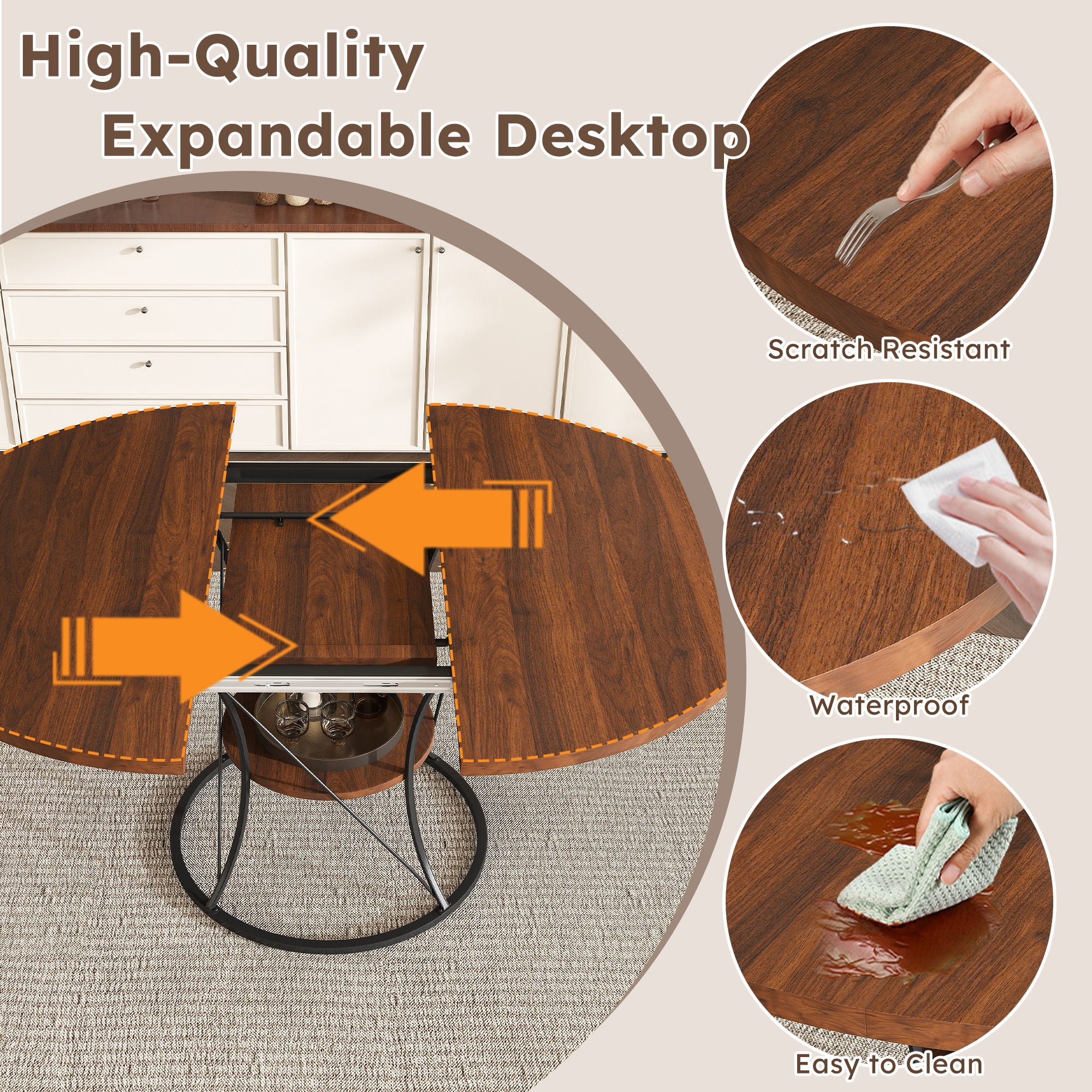 Round Extendable Dining Table Set With Chairs