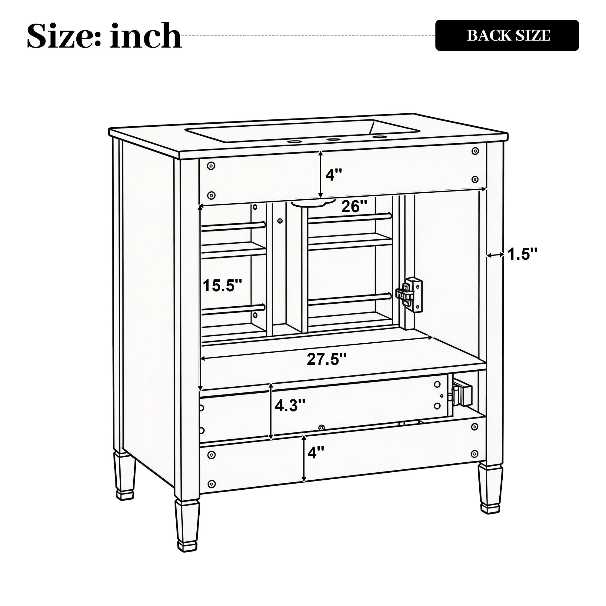 Elegant Fluted Bathroom Vanity With Sink, Soft Close Doors & Drawer