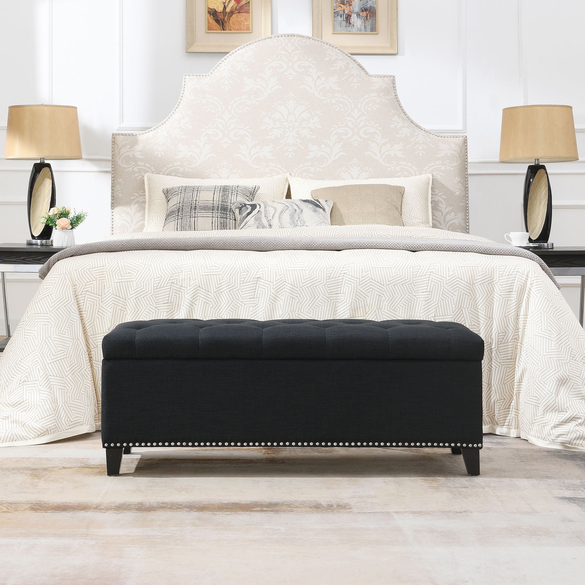 Button-Tufted Storage Ottoman With Safety Close Hinge