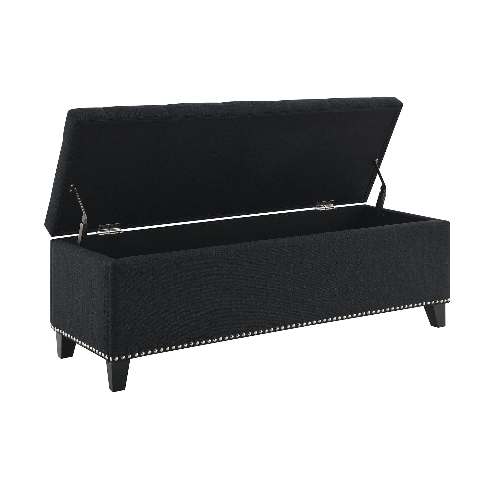 Button-Tufted Storage Ottoman With Safety Close Hinge