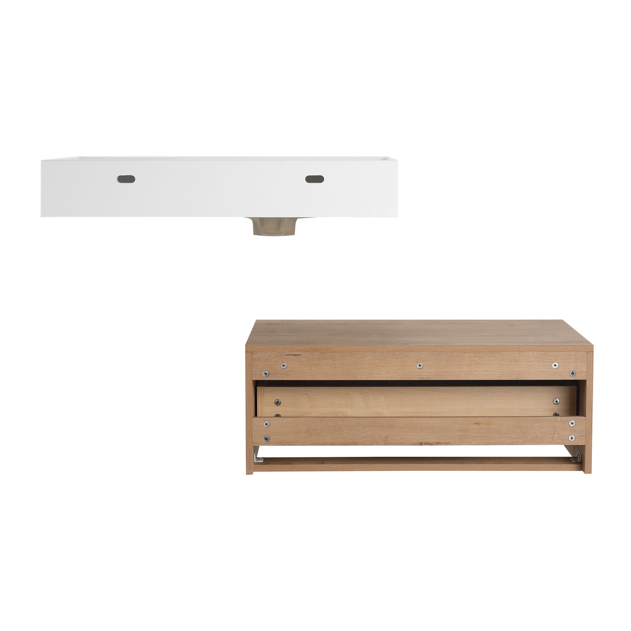 Modern Imitative Wall Mounted Bathroom Vanity With Resin Sink And Side Cabinet