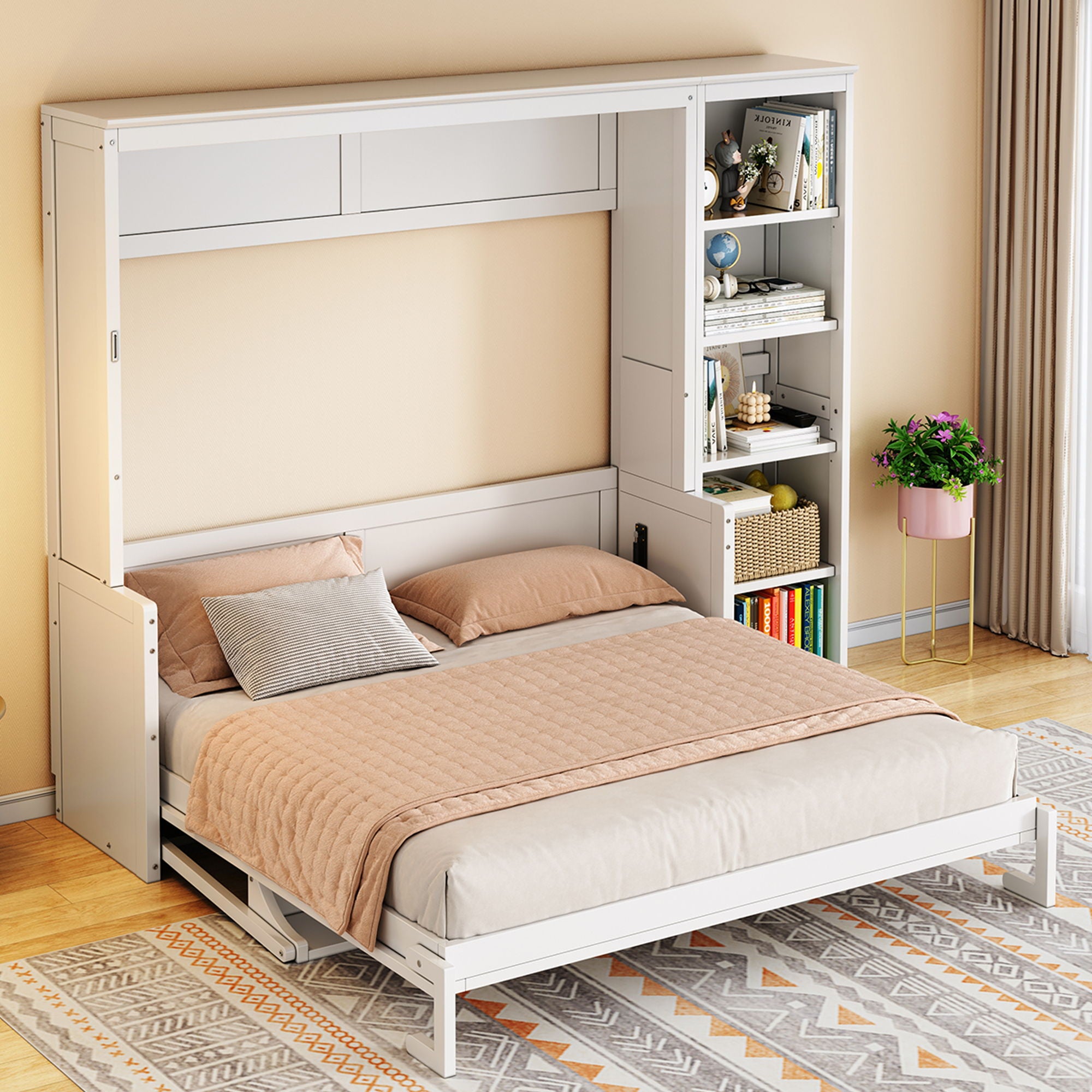 Sturdy Murphy Bed With Desk And Bookshelf
