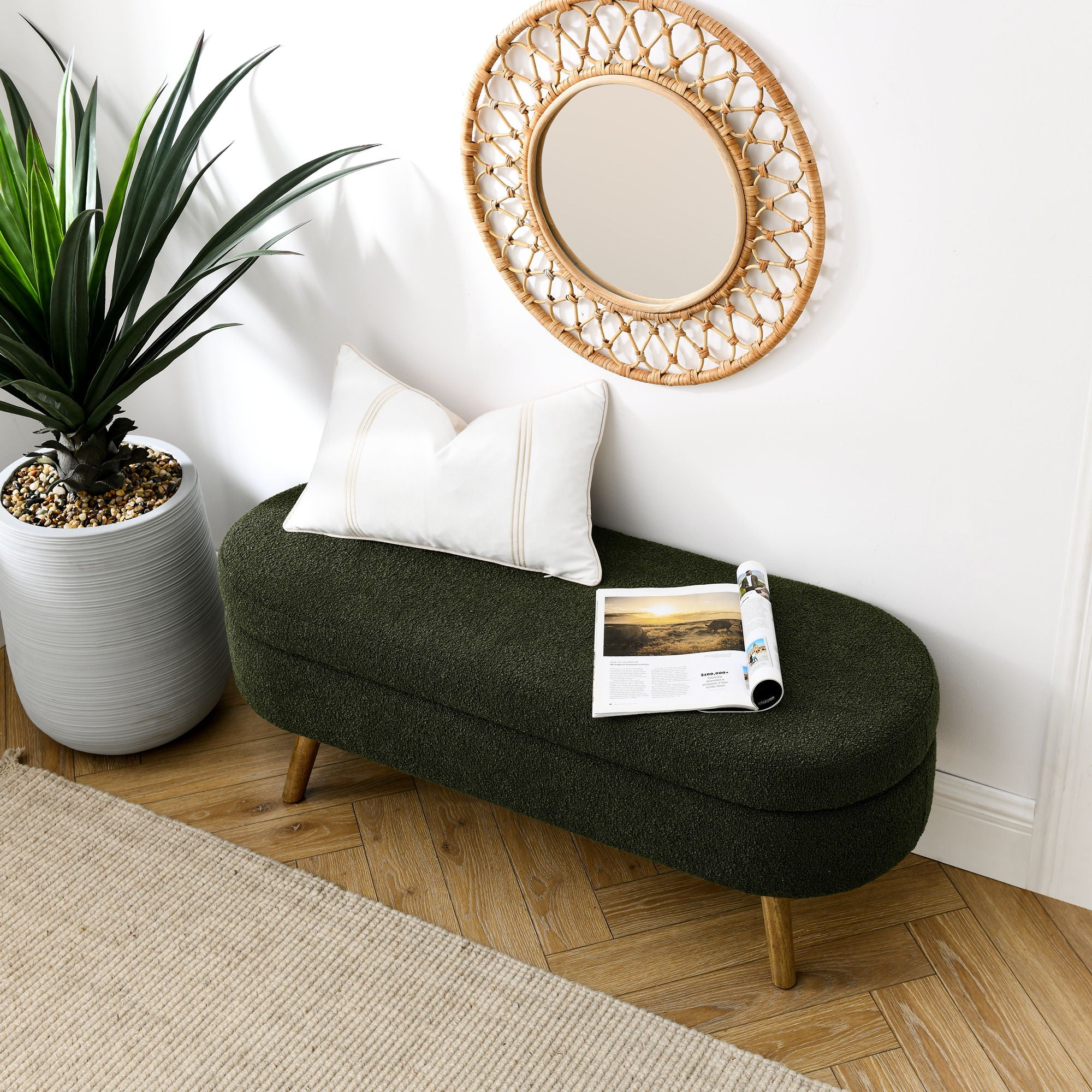 Ottoman Oval Storage Bench With Rubber Wood Legs
