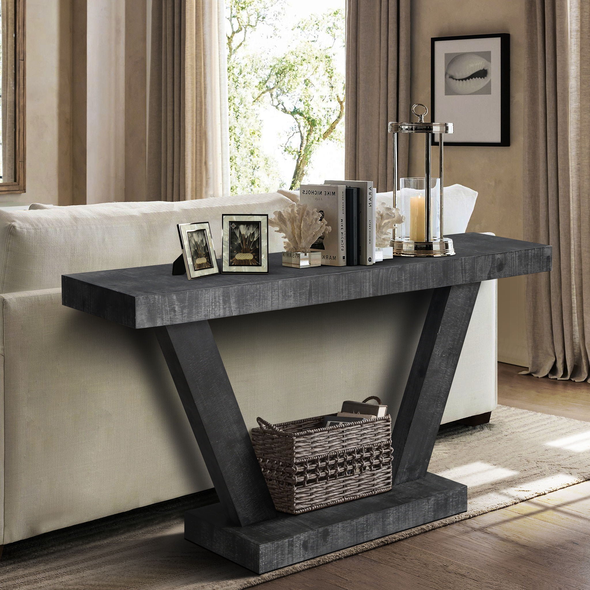 Vintage Distressed Wood Entryway Bench With 2 Tier Storage Cabinet