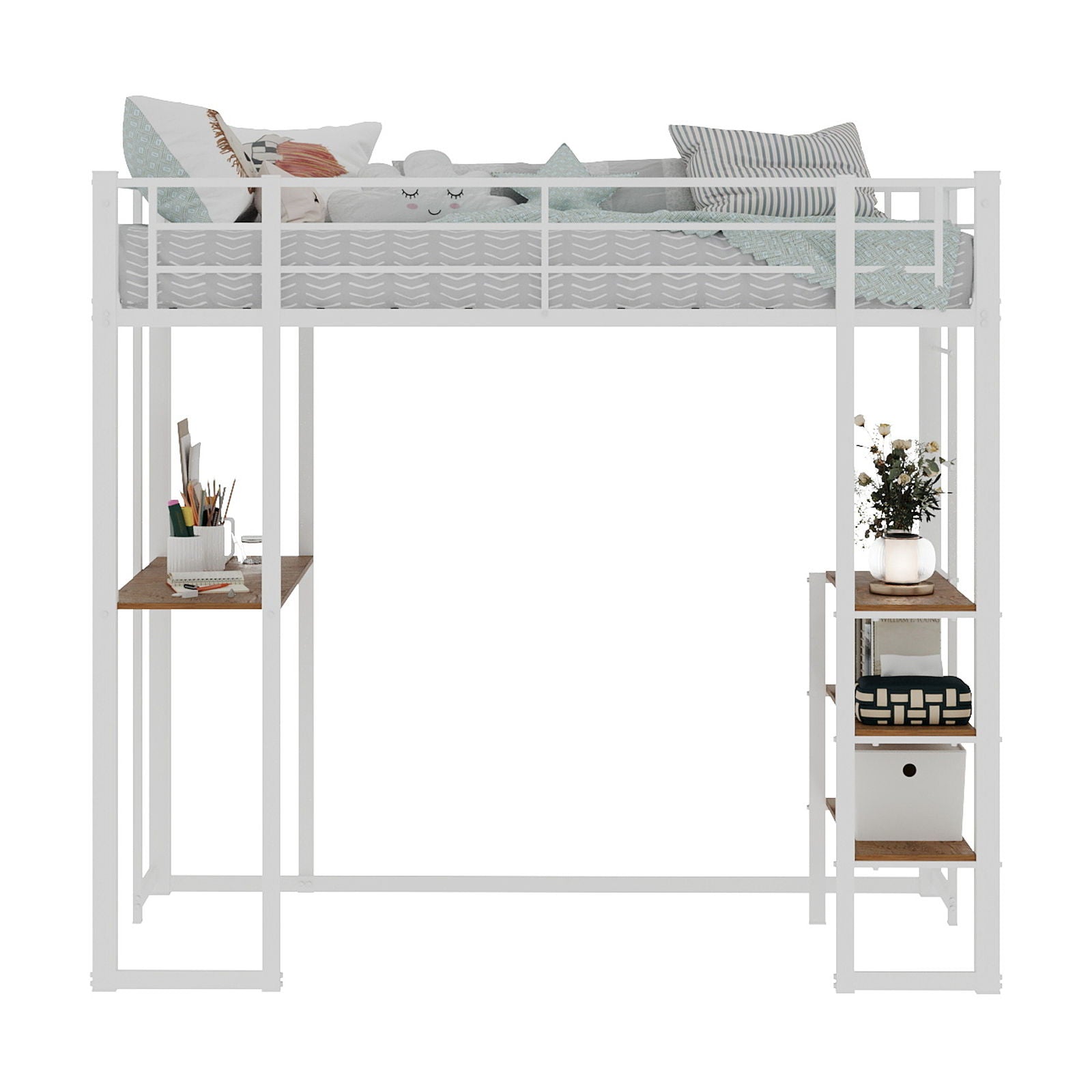 Bunk Bed With L-Shaped Desk And Dual Side Stairs