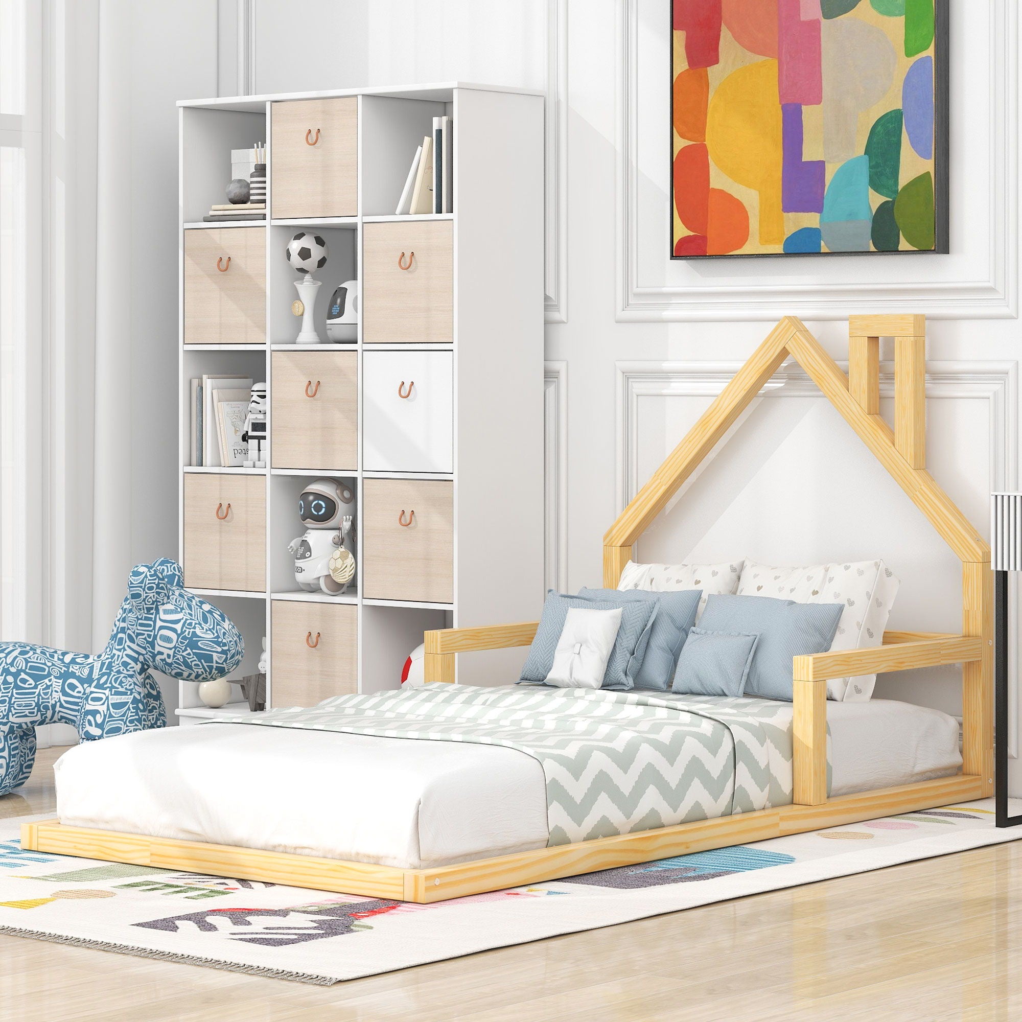 Floor Bed With House Shaped Headboard