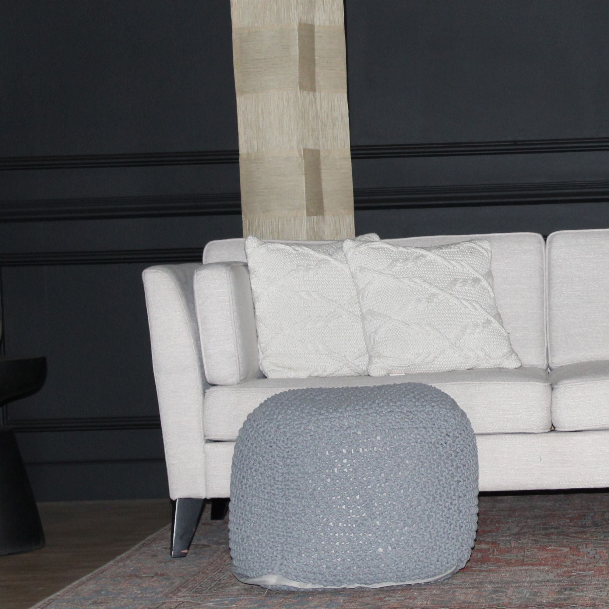 Semi Rounded Pouf, Cable Knitted, Perfect Seating