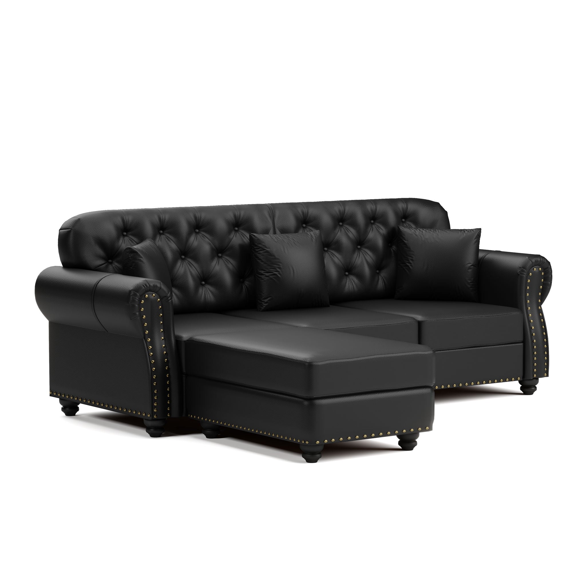 Upholstered Sofa With Nailhead Trim, Rolled Armrests With Ottoman