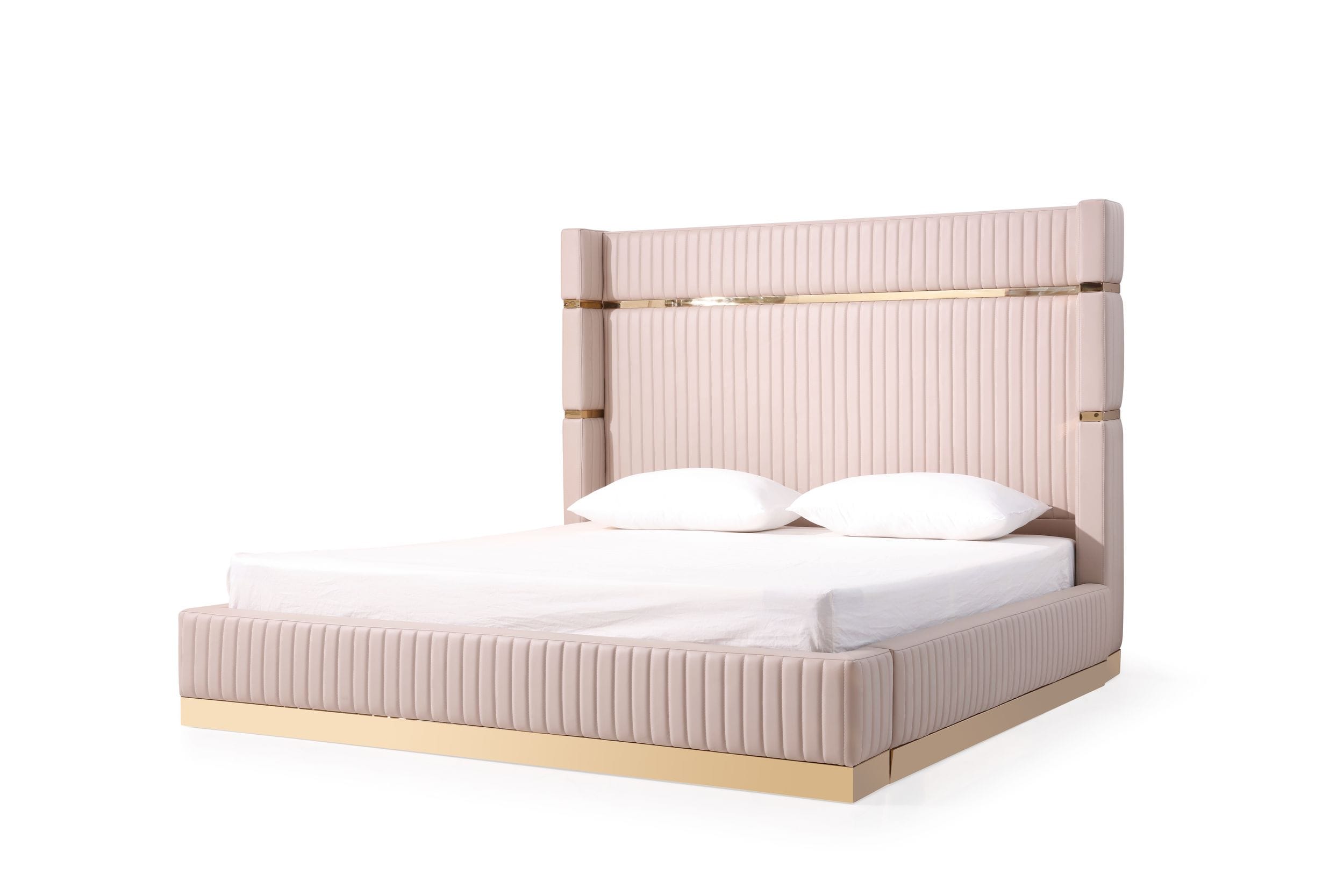 Modrest Sterling - Eastern King Modern Beige + Rose Gold Bed + Nightstands