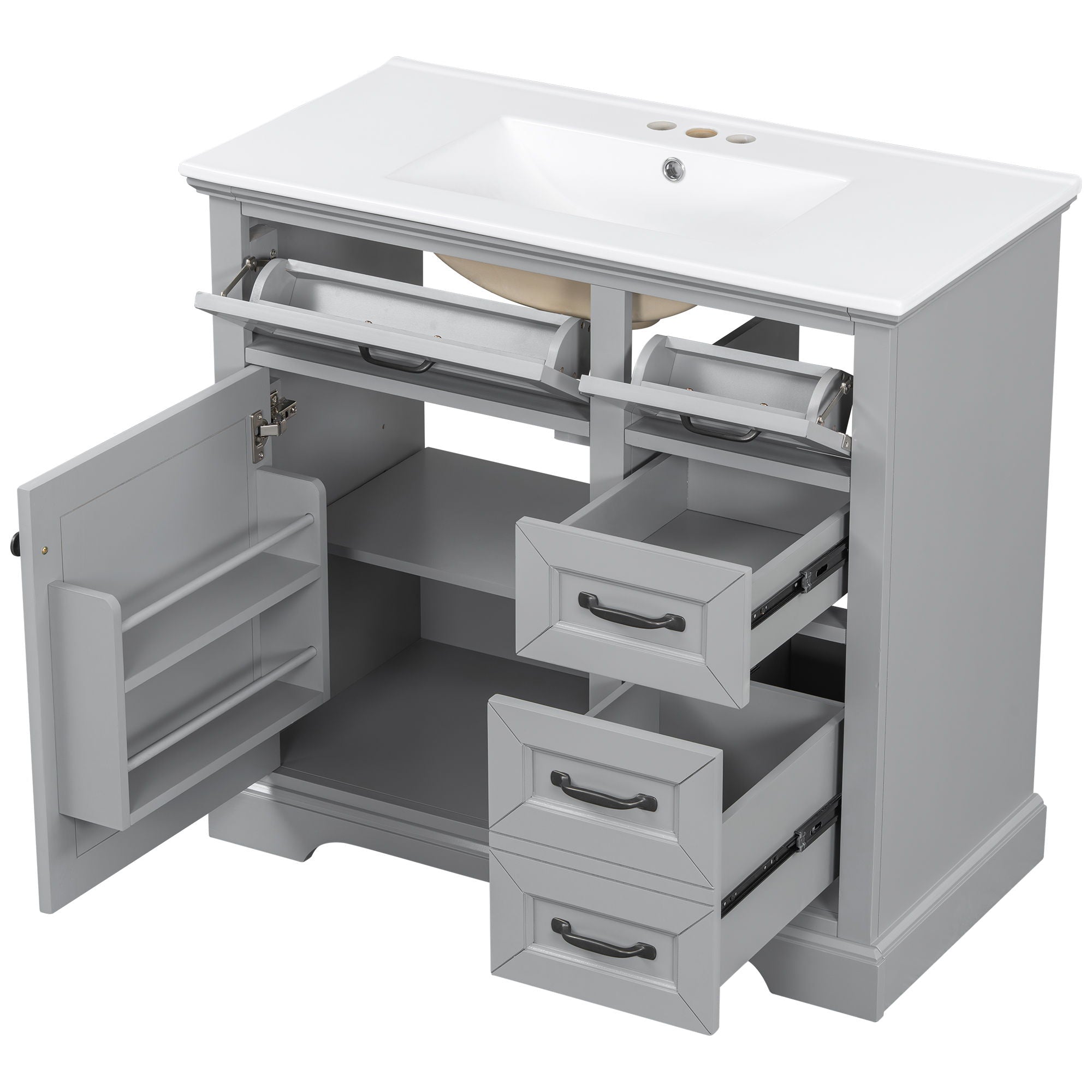 36" Bathroom Vanity With Sink, 2 Tip-Out Drawers, Soft Close Hinges