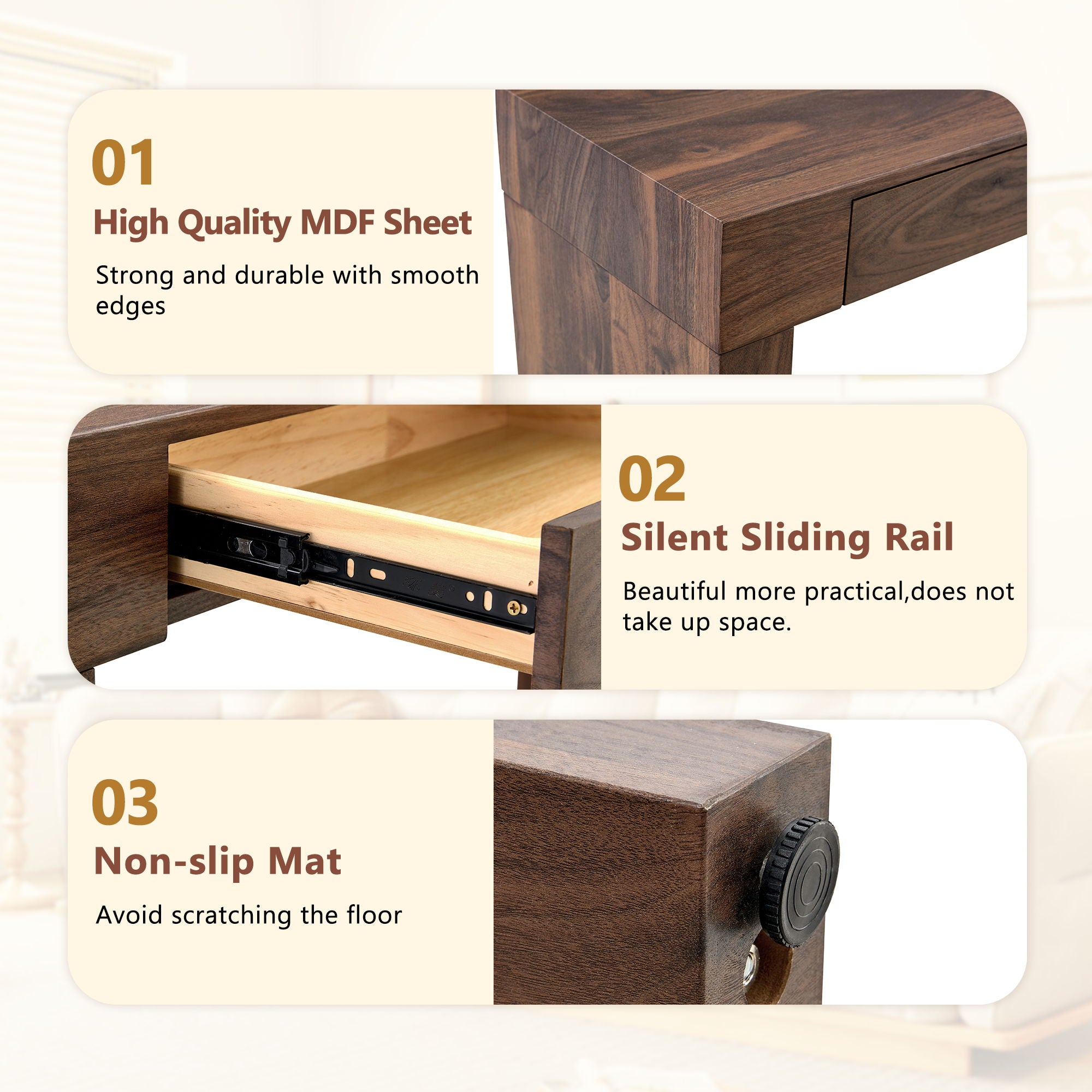 Console Table With Double Drawers - Walnut
