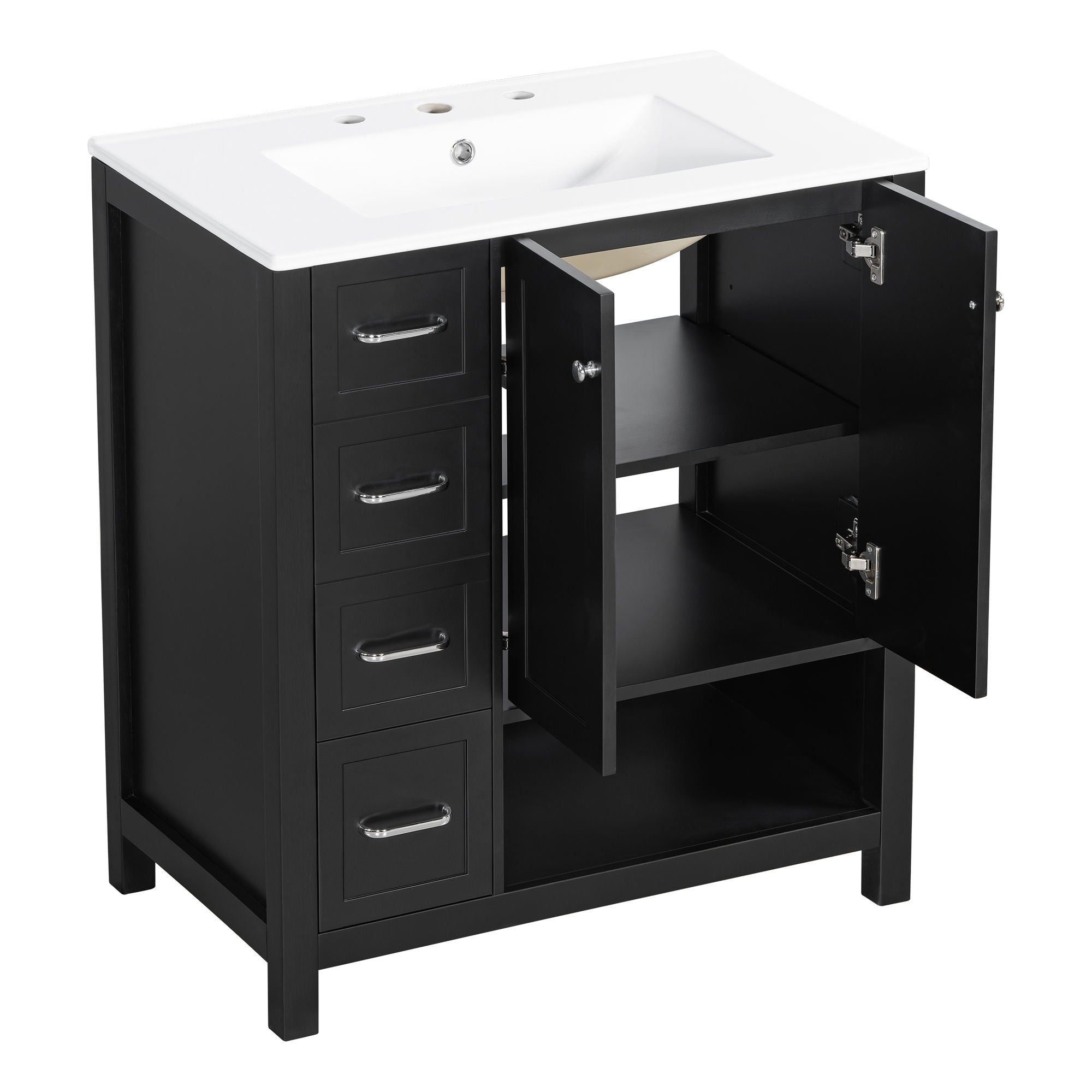 Bathroom Vanity With Sink Top, Bathroom Vanity Cabinet With 2 Doors And 2 Drawers, Open Shelf