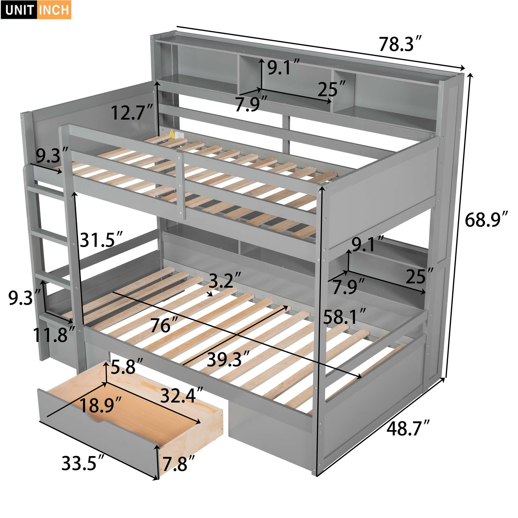 Carolee - Twin Size Bunk Bed With Built-In Shelves