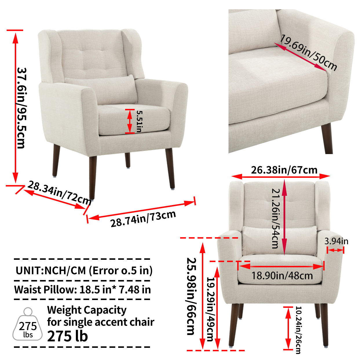 Modern Accent Chair Upholstered Foam Filled Living Room Chairs Comfy Reading Chair Mid-Century Modern Chair With Fabric Lounge Arm Chairs Armchair For Living Room Bedroom