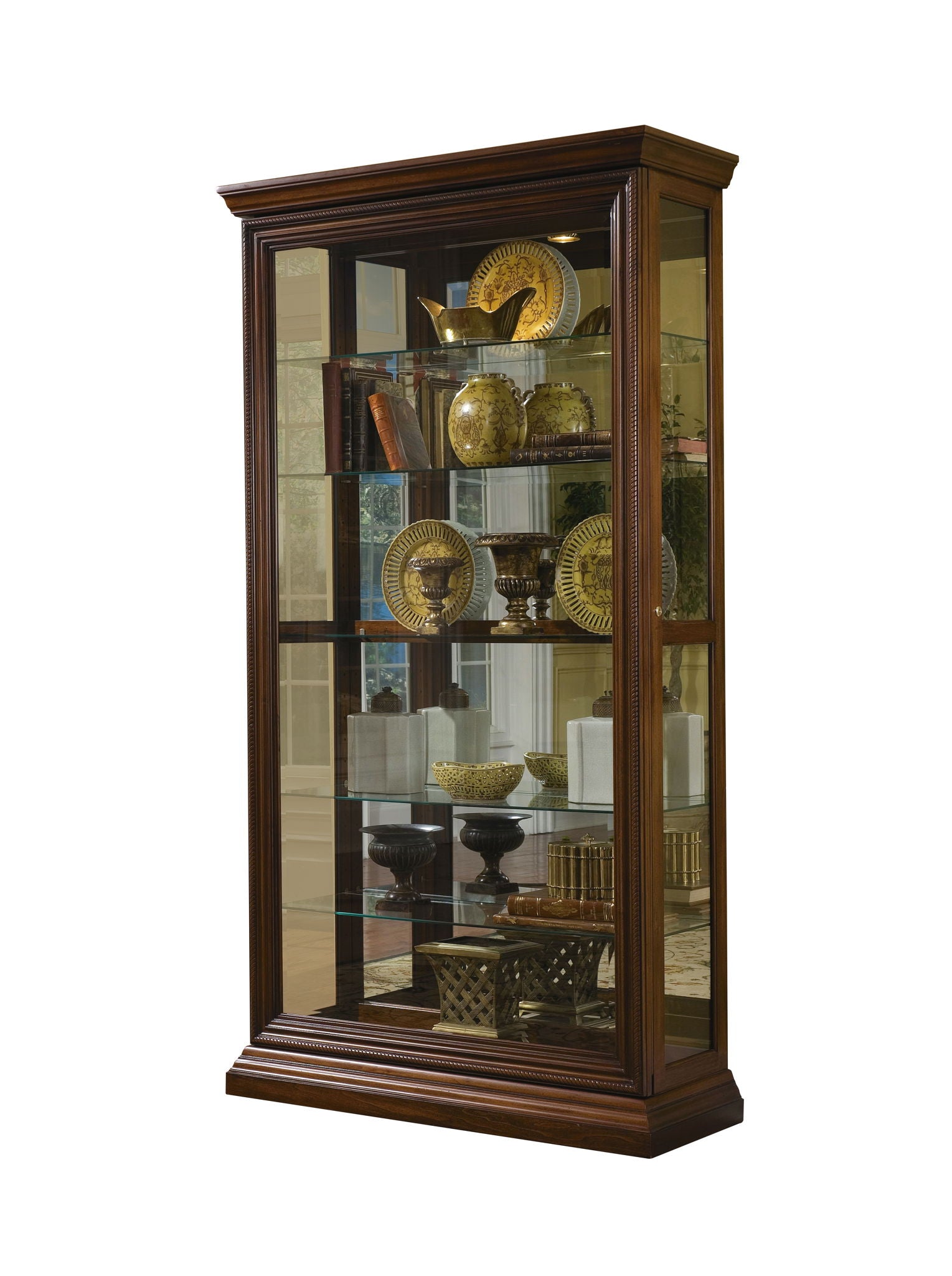 PFC Curios - Edwardian 5 Shelf Sliding Door Curio Cabinet - Oak Brown