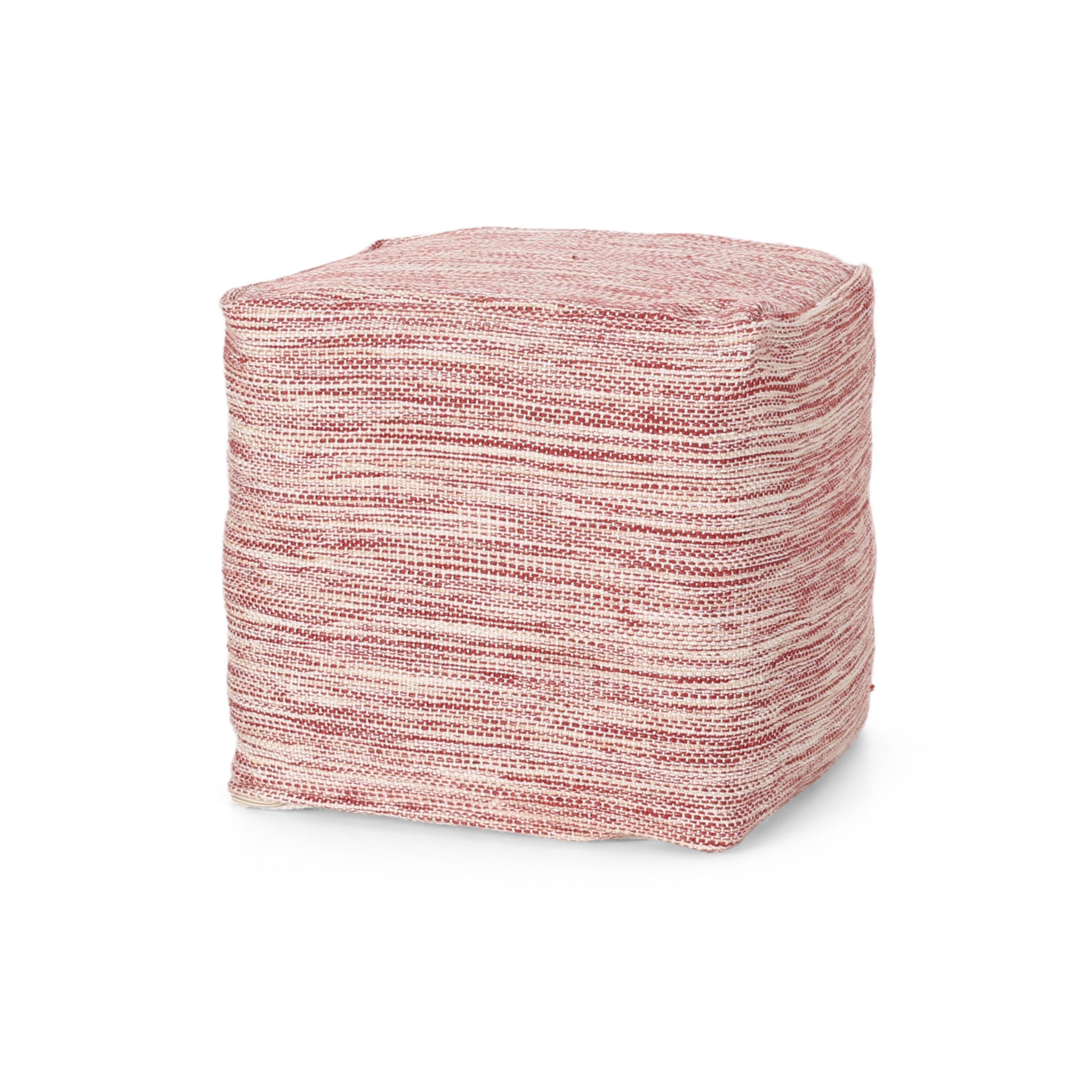 Enigma - Yarn And Cotton Square Pouf Ottoman With Polystyrene Beads - Red / White