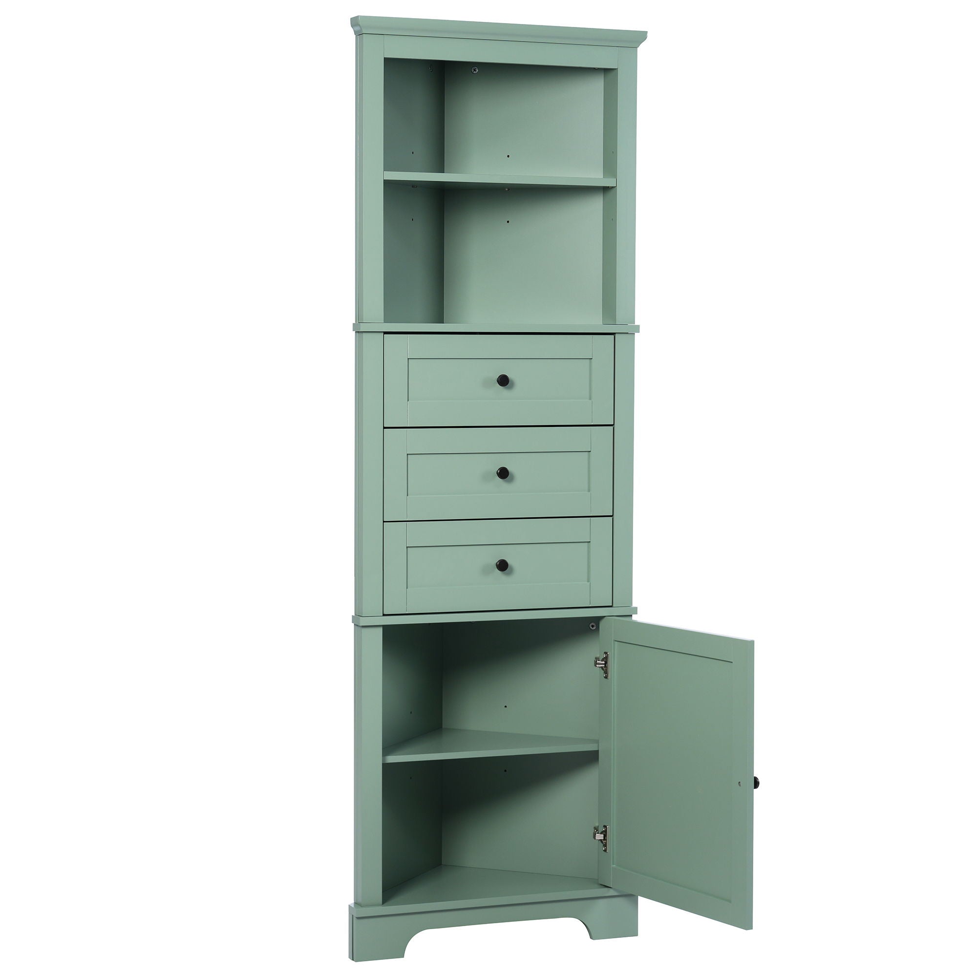 Tall Storage Cabinet With 3 Drawers And Adjustable Shelves For Bathroom
