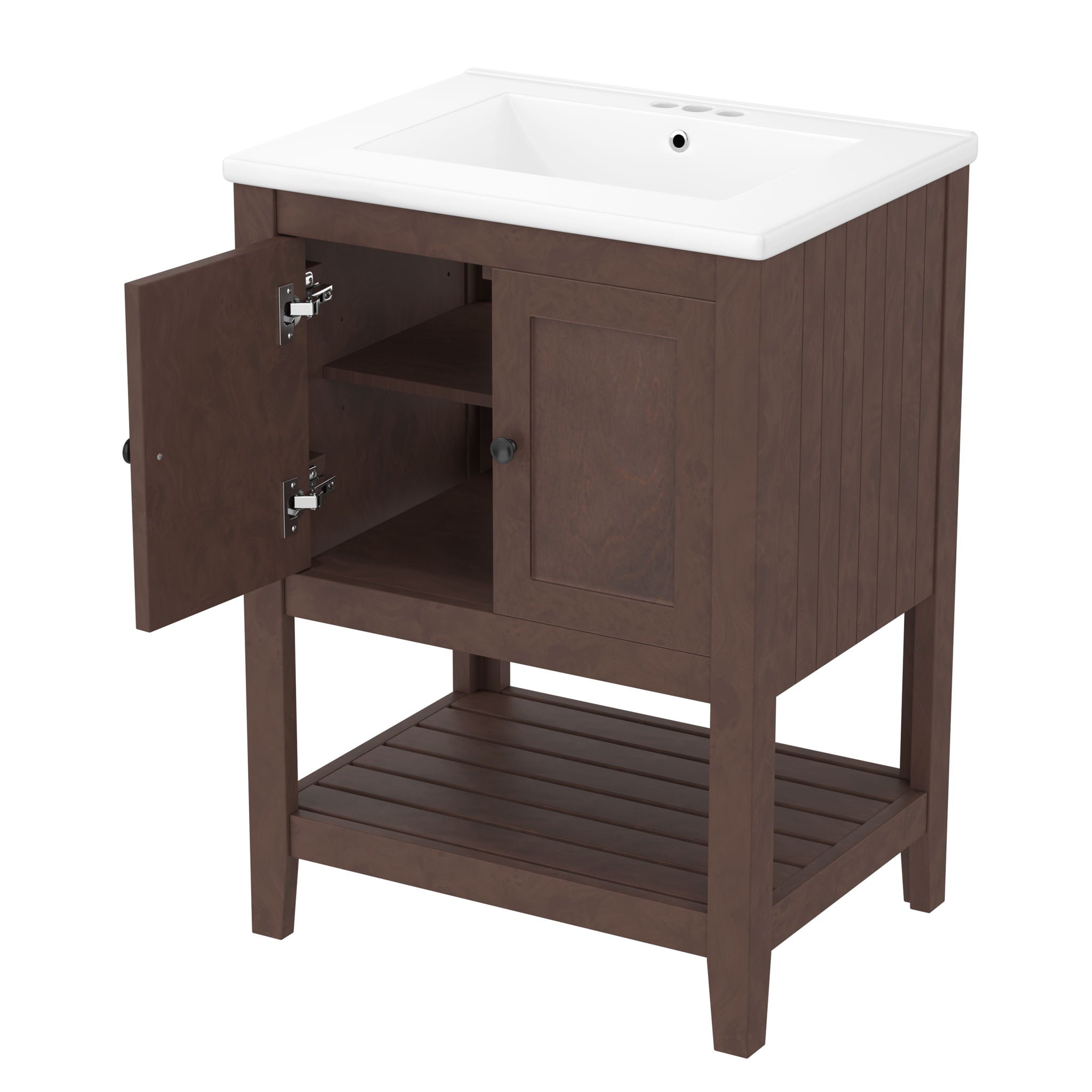 Modern Bathroom Vanity With Sink And Open Shelf