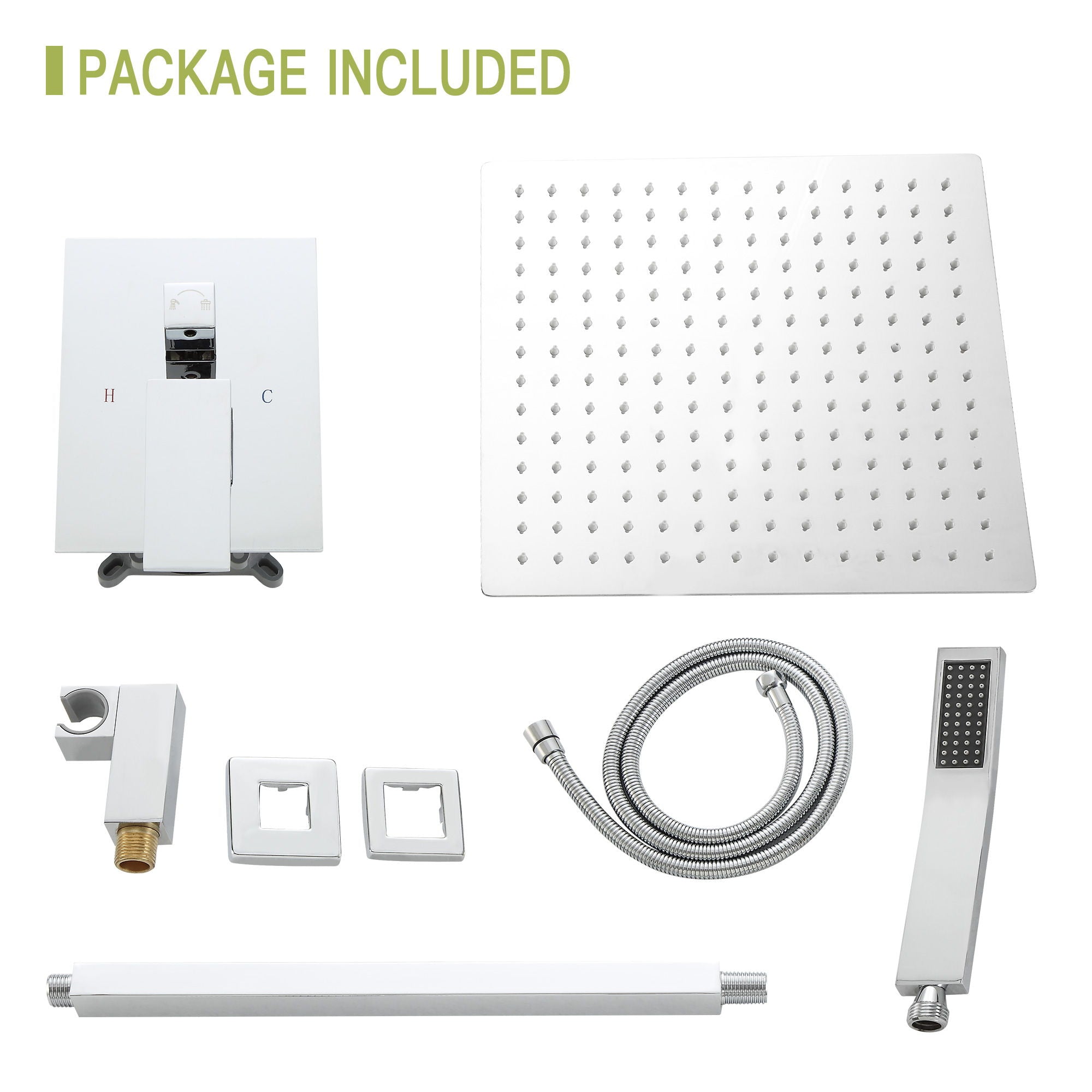 Modern Dual Shower Head System With 16" Ceiling Mount Finish, Stainless Steel And Brass